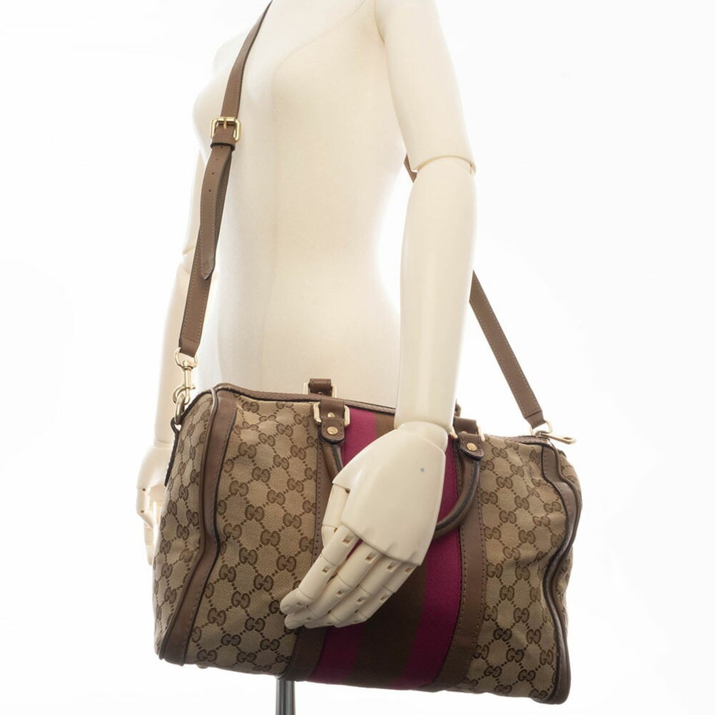 Gucci Brown Pink Gg Canvas Leather Boston Bag Shoulder Bag ( )