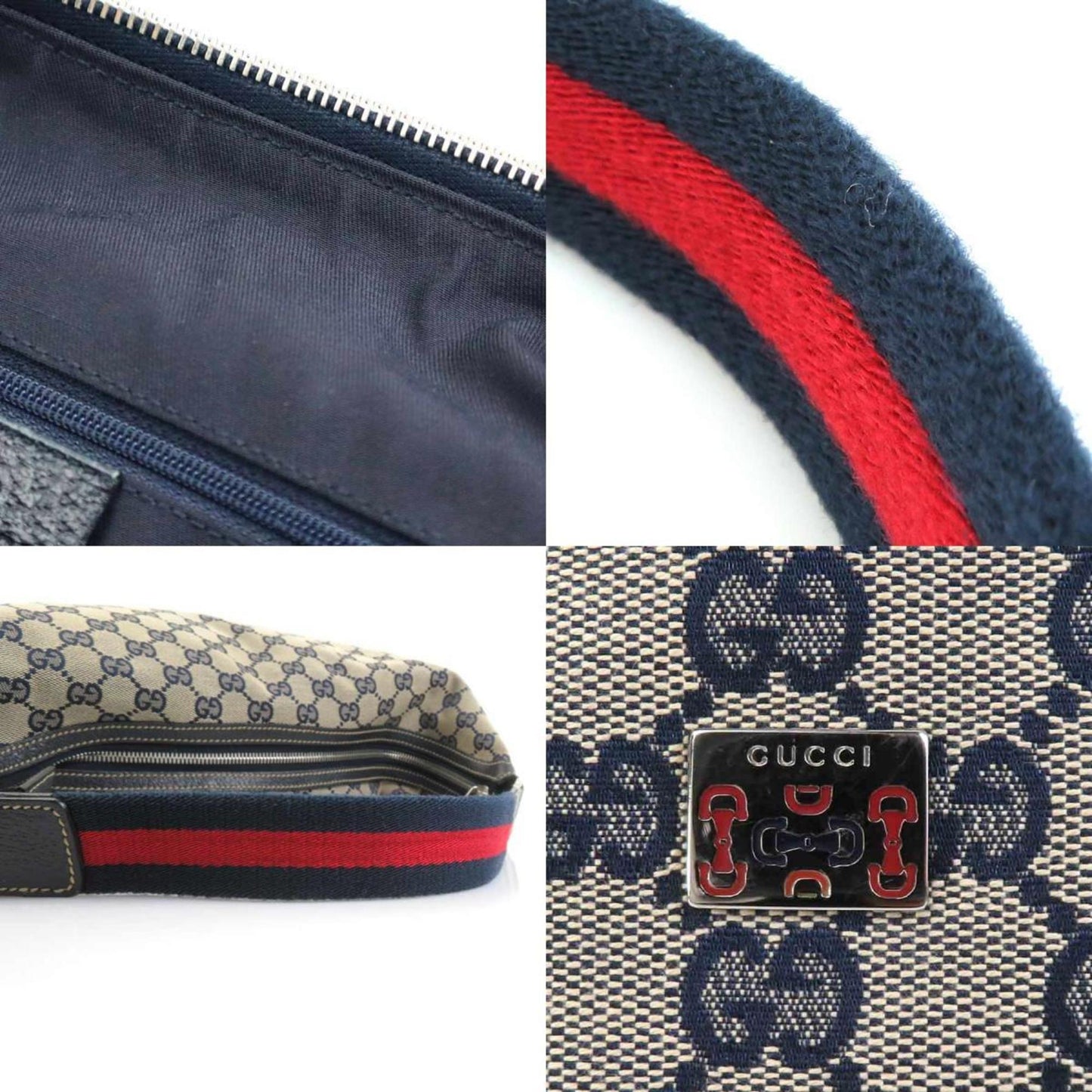 Gucci Beige Navy Red Color Gg Canvas Shoulder Bag ( )