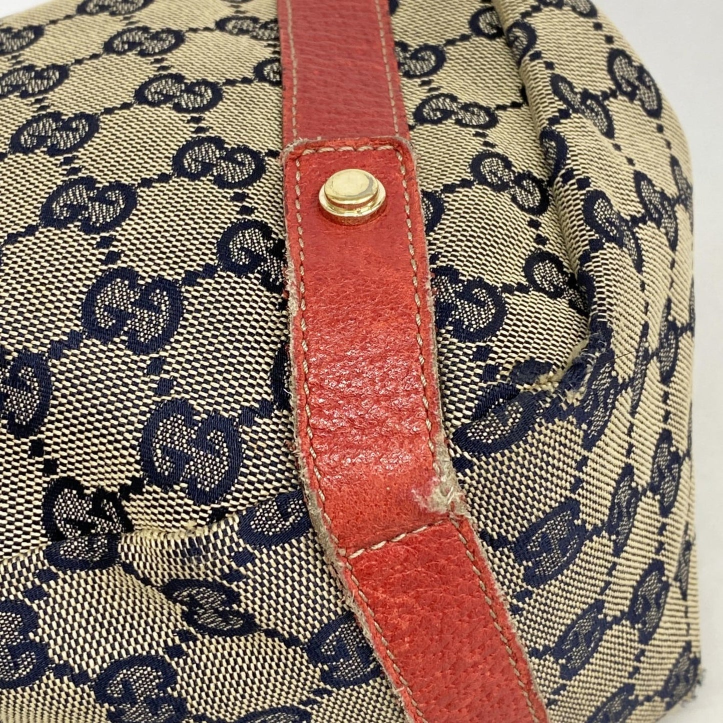 Gucci Beige Navy Red Color Canvas Tote Bag ( )