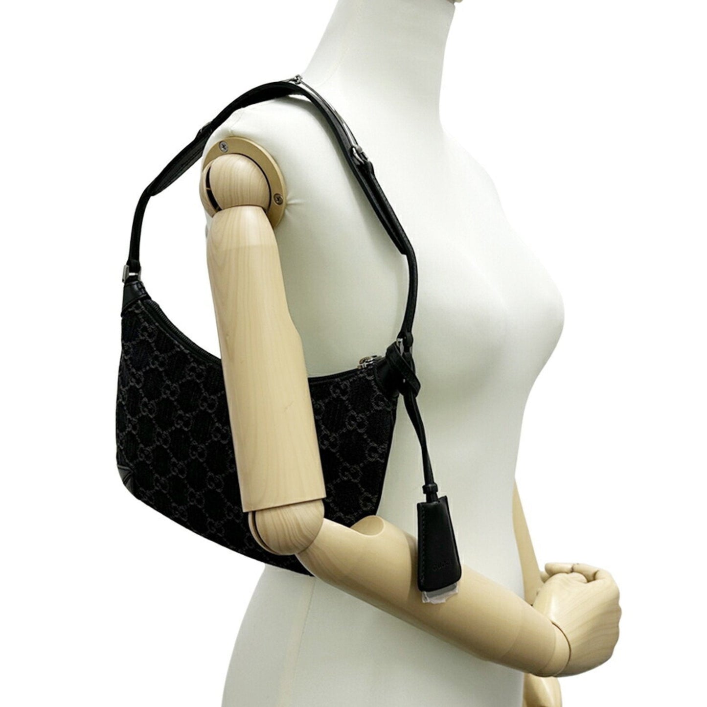 Gucci Black Gray Denim Leather Shoulder Bag ( )