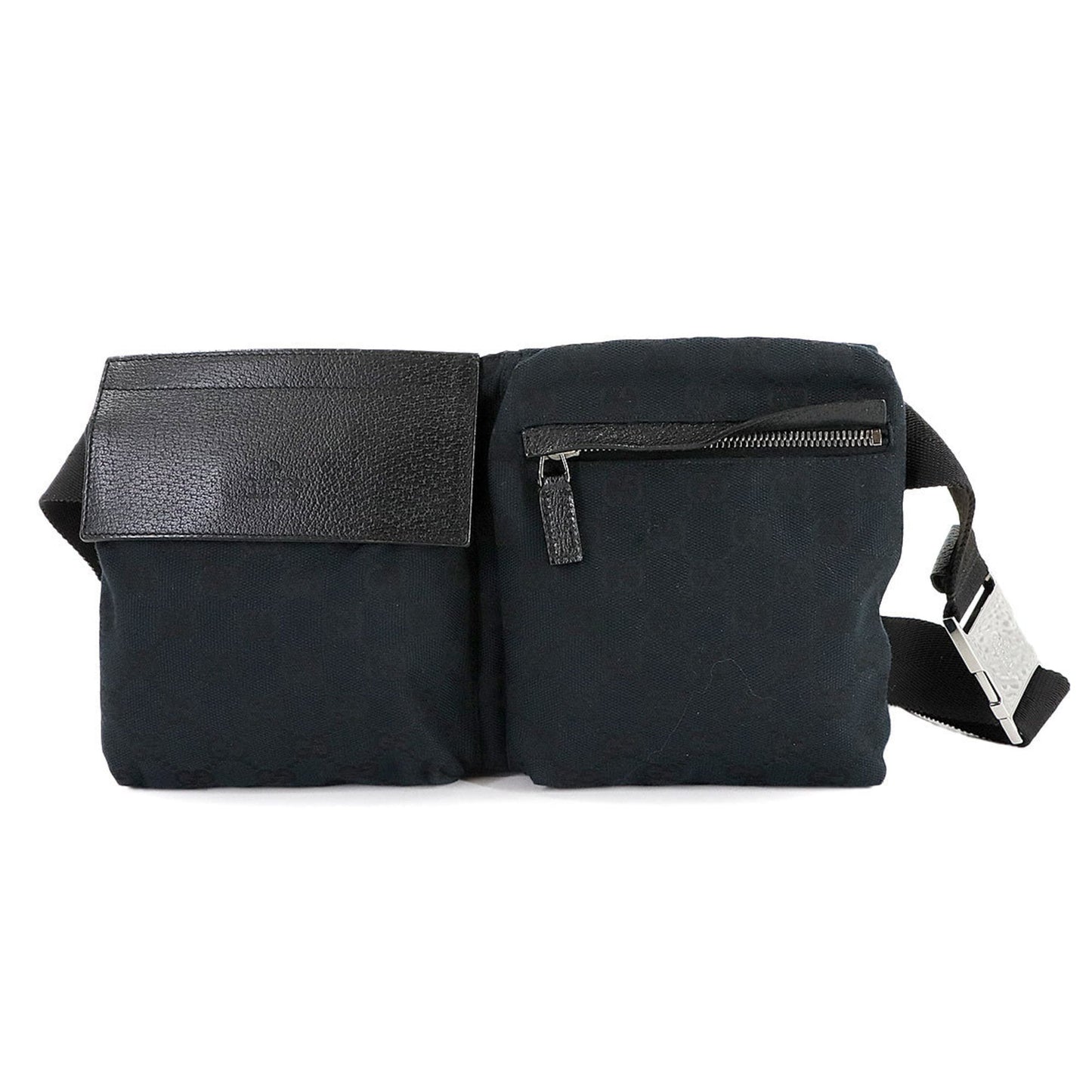 Gucci Black Gg Canvas Leather Fanny Pack ( )