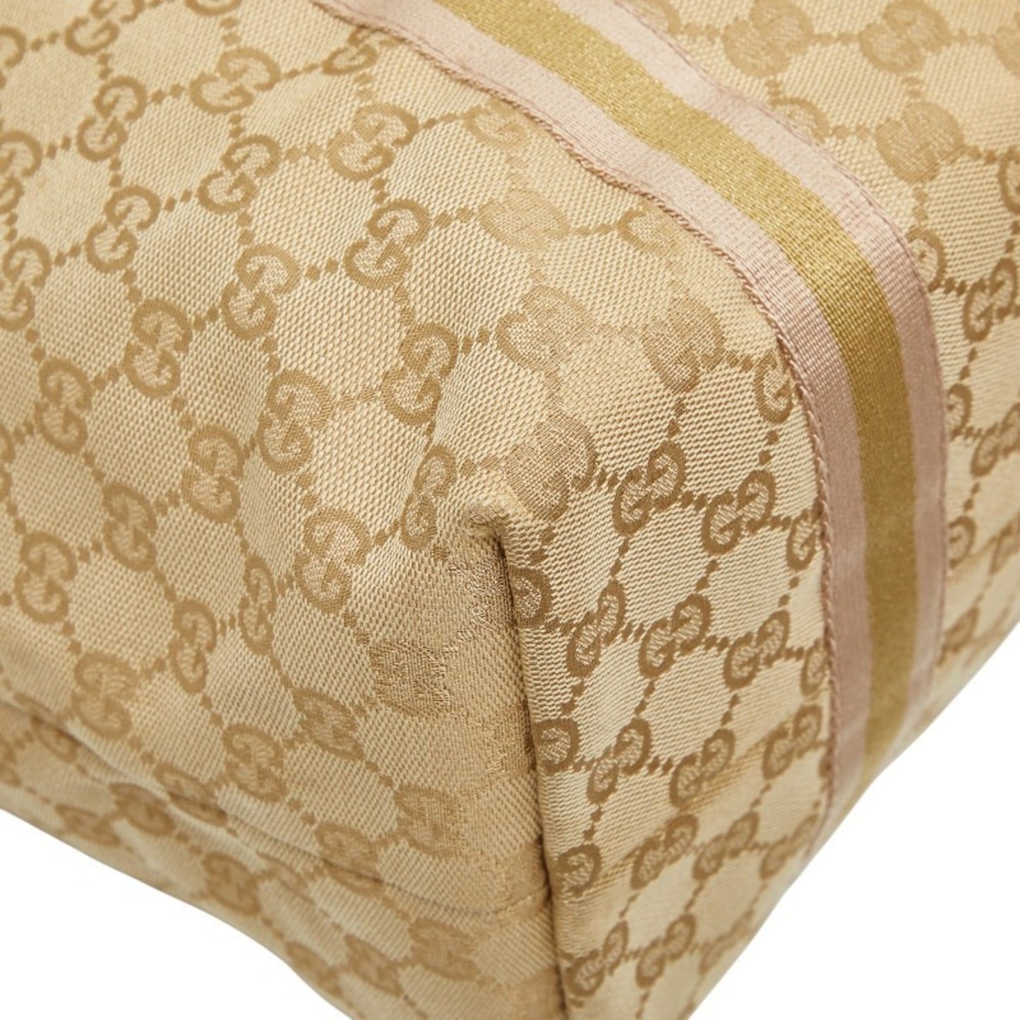 Gucci Brown Gold Canvas Leather Handbag Tote Bag ( )