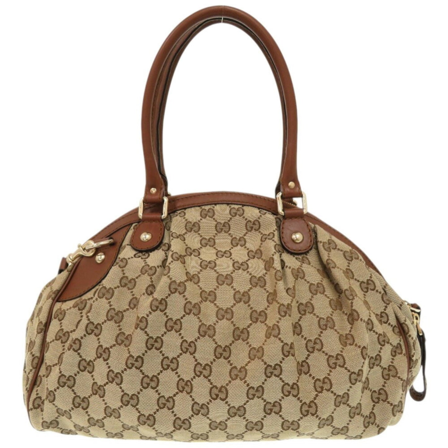 Gucci Beige Brown Gg Canvas Leather Handbag ( )