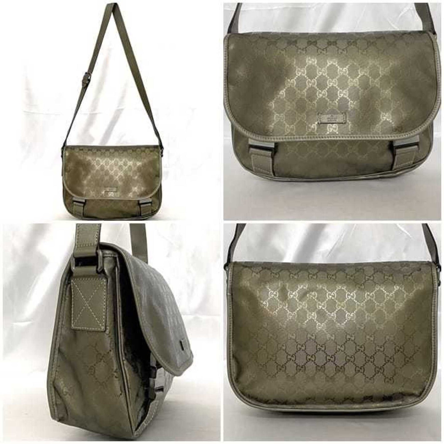 Gucci Green Khaki Coated Canvas Shoulder Bag ( )