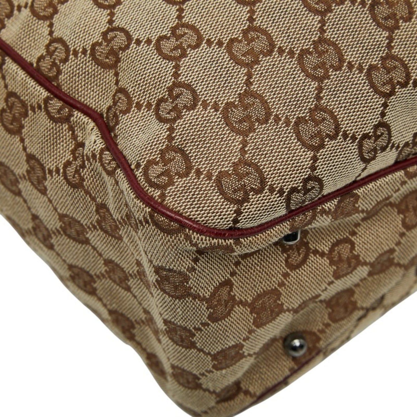 Gucci Beige Red Color Canvas Leather Handbag Tote Bag ( )