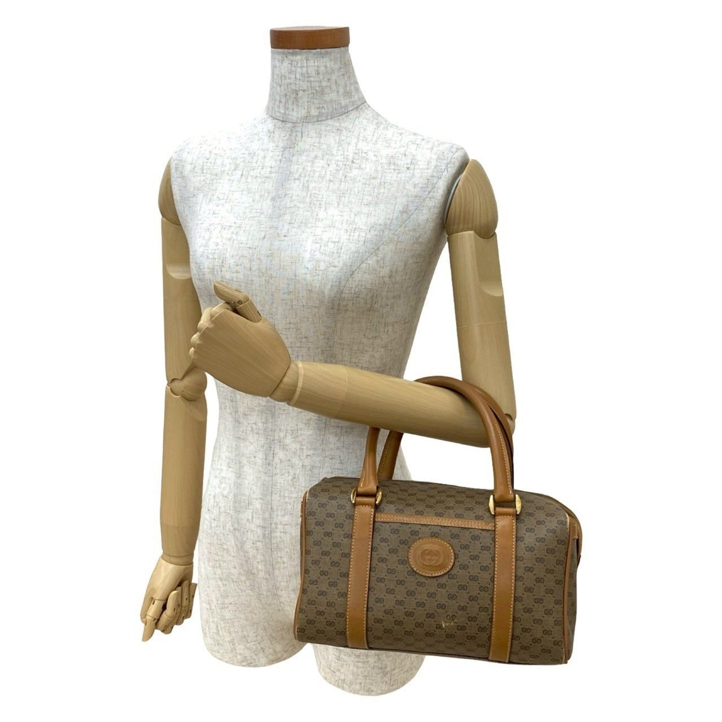 Gucci Brown Leather Pvc Boston Bag Handbag ( )