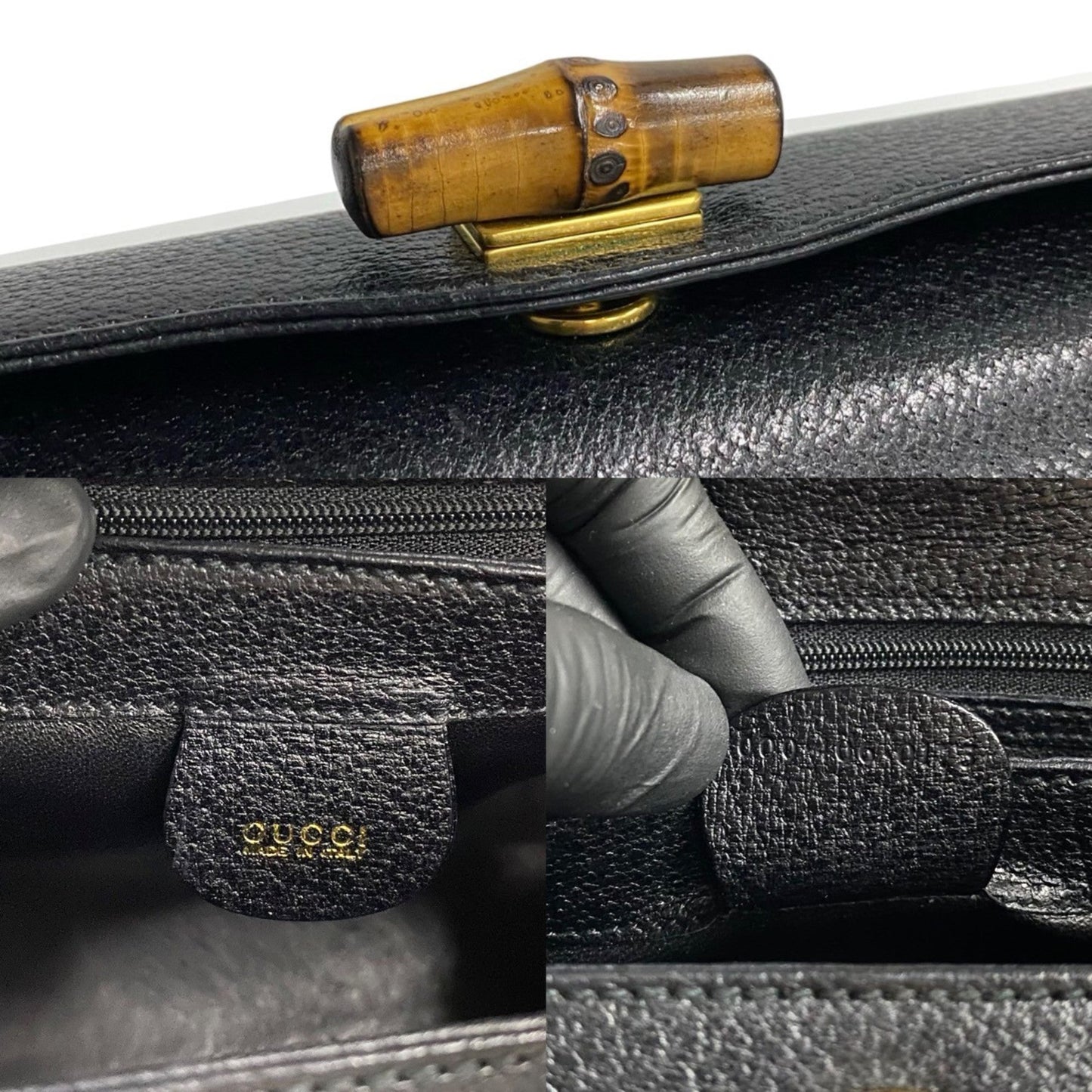 Gucci Black Leather Handbag Tote Bag ( )