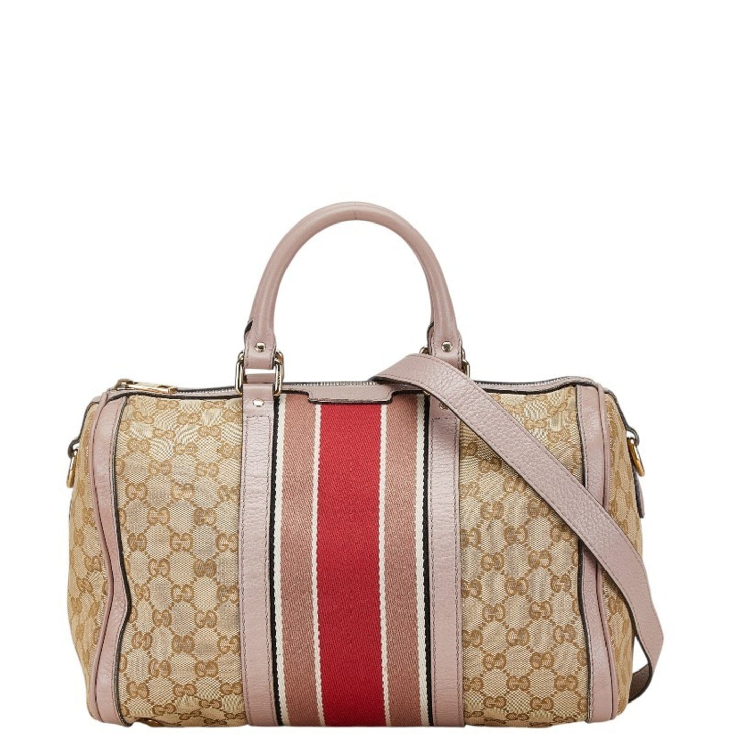 Gucci Beige Pink Canvas Leather Handbag Shoulder Bag ( )