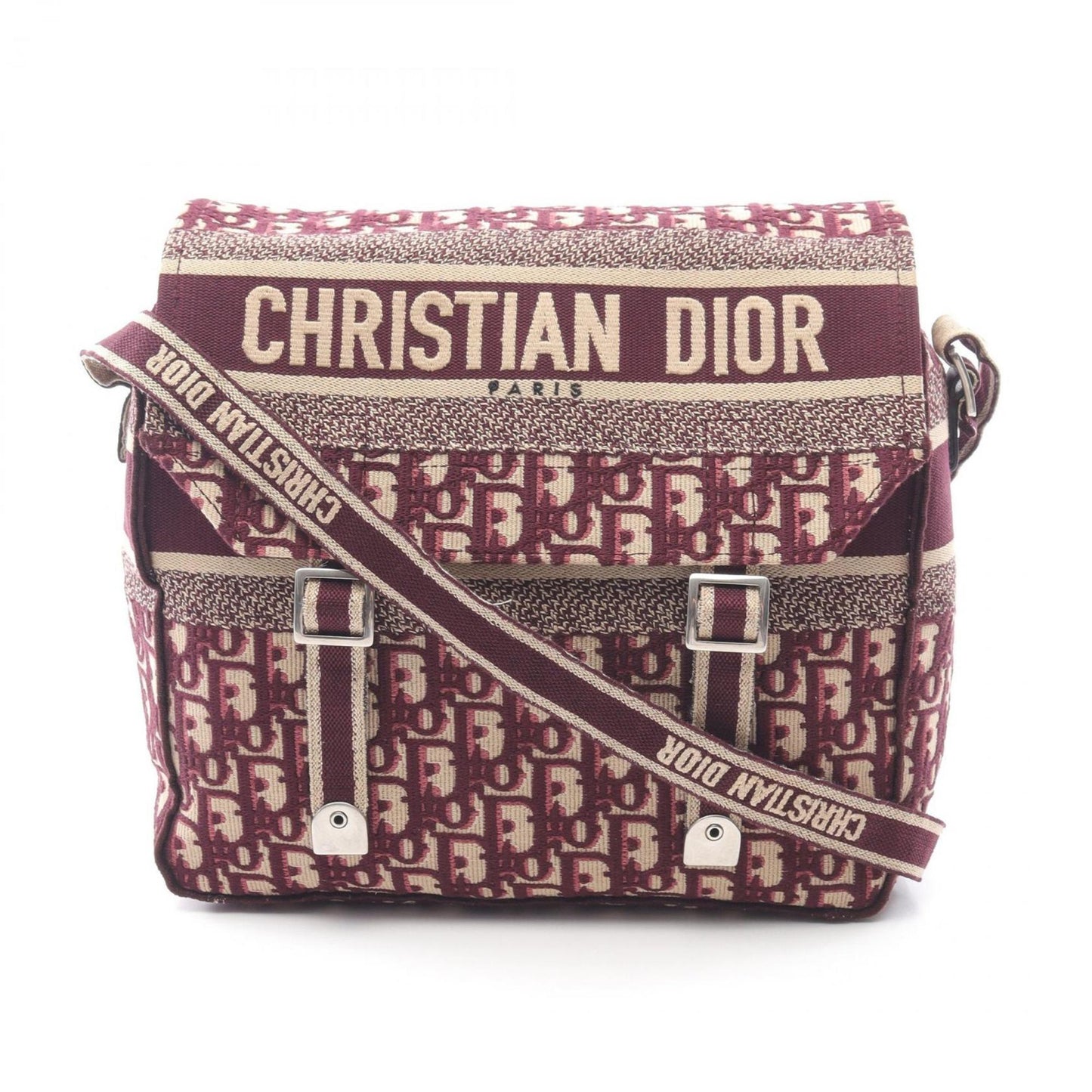 Christian Dior Beige Bordeaux Canvas Leather Shoulder Bag ()