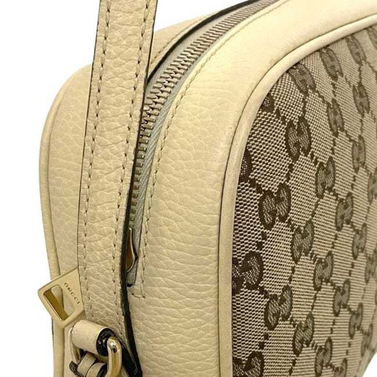 Gucci Beige White Canvas Leather Shoulder Bag ( )