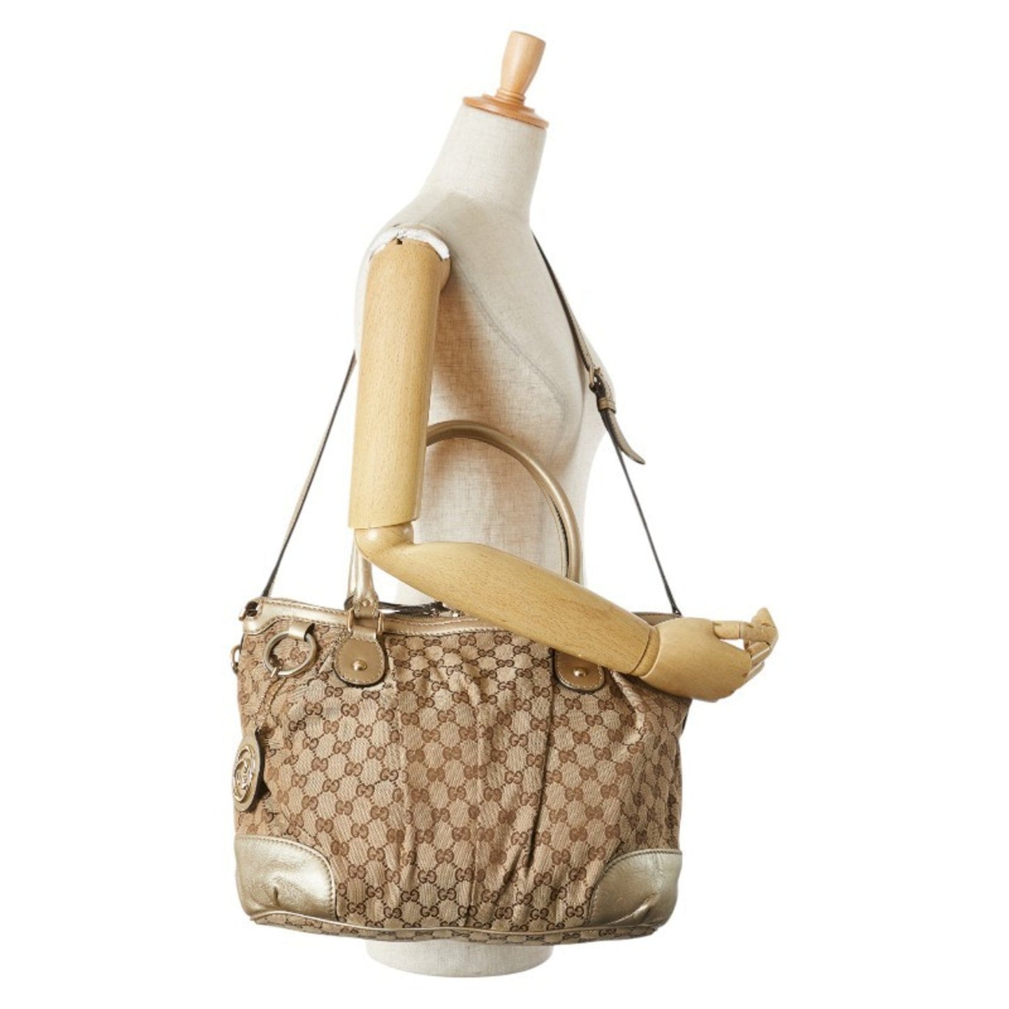 Gucci Gg Canvas Beige Champagne Gold Gg Canvas Leather Handbag Shoulder Bag ( )