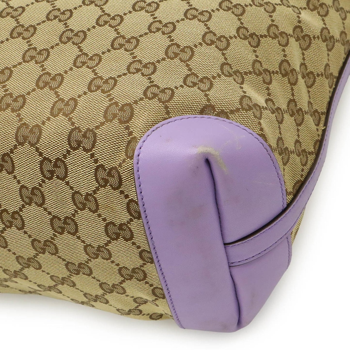 Gucci Beige Khaki Purple Gg Canvas Leather Shoulder Bag Tote Bag ( )
