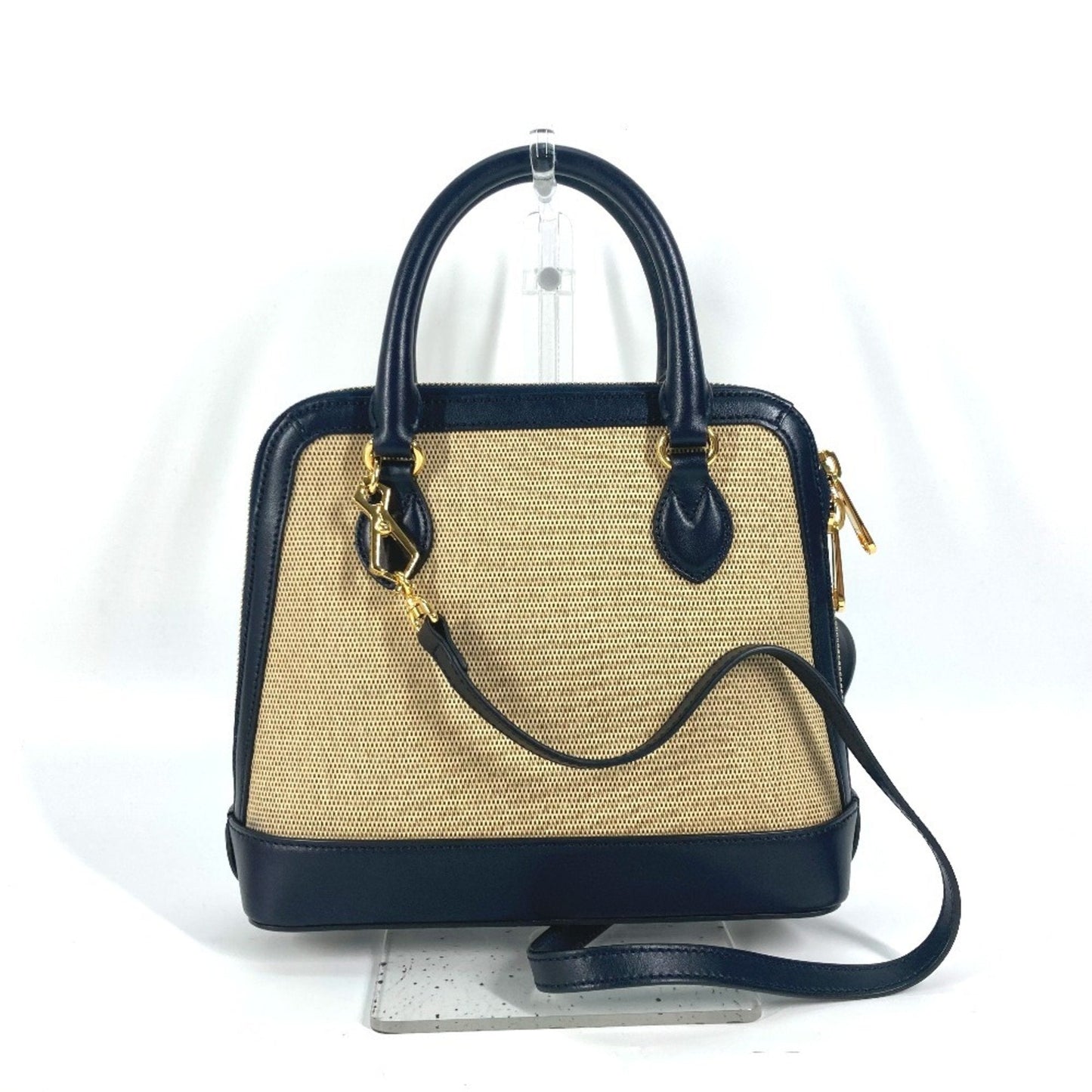 Gucci Beige Dark Navy Canvas Leather Handbag Shoulder Bag ( )