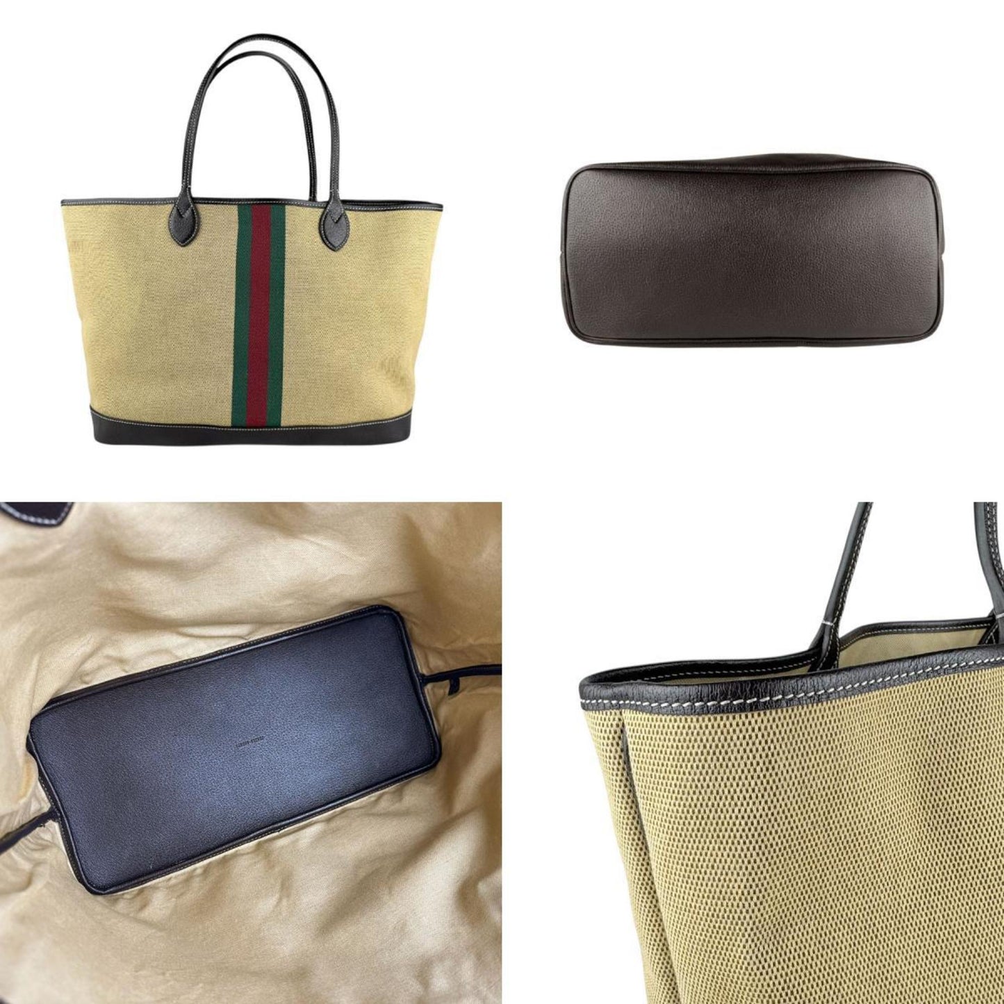 Gucci Beige Brown Canvas Leather Tote Bag ( )