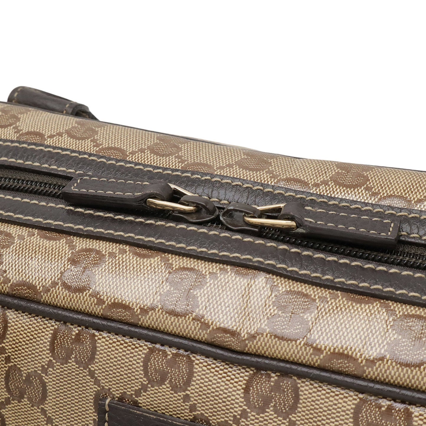 Gucci Beige Brown Dark Brown Green Khaki Red Color Coated Canvas Leather Boston Bag Handbag ( )