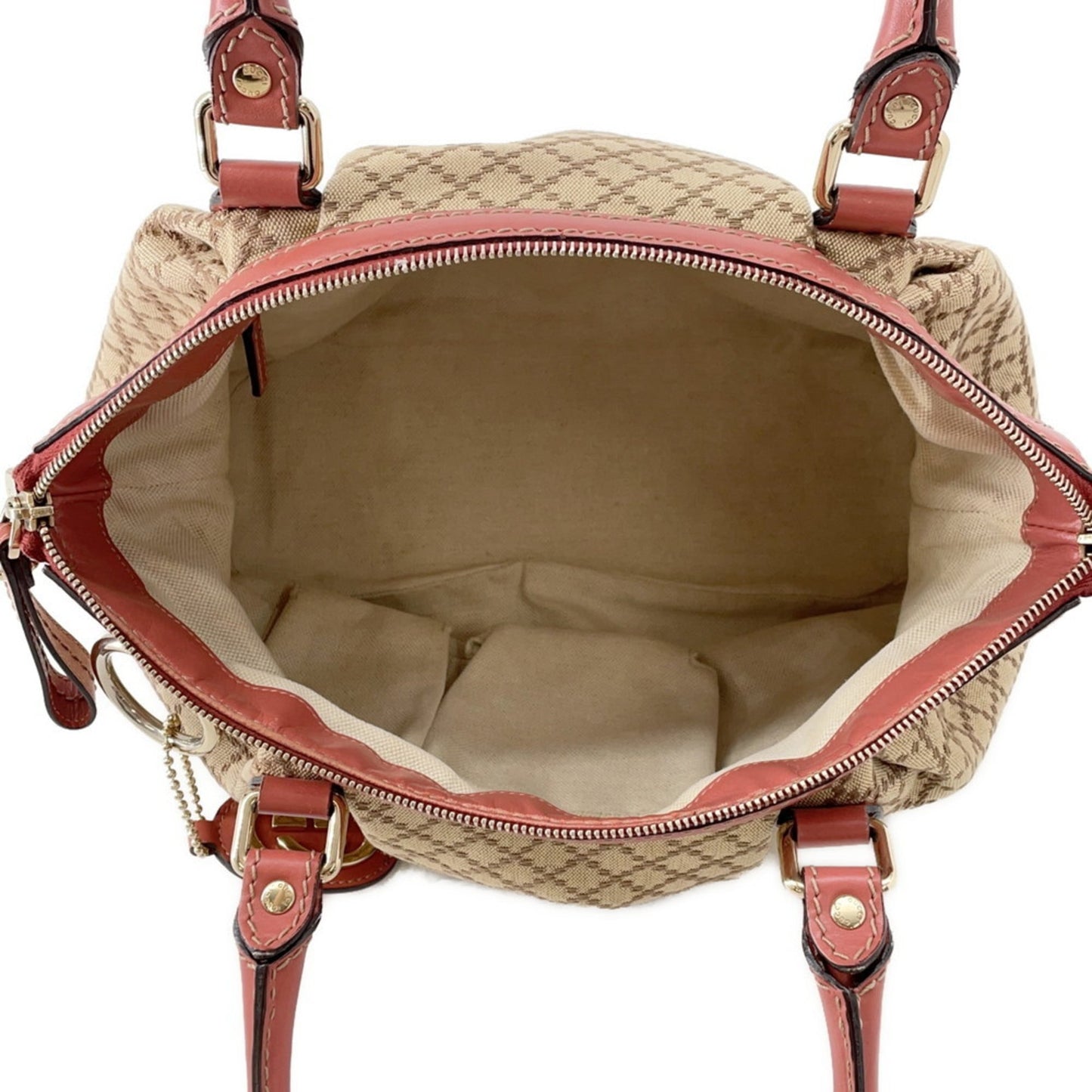 Gucci Diamante Pink Beige Canvas Leather Handbag Shoulder Bag ( )