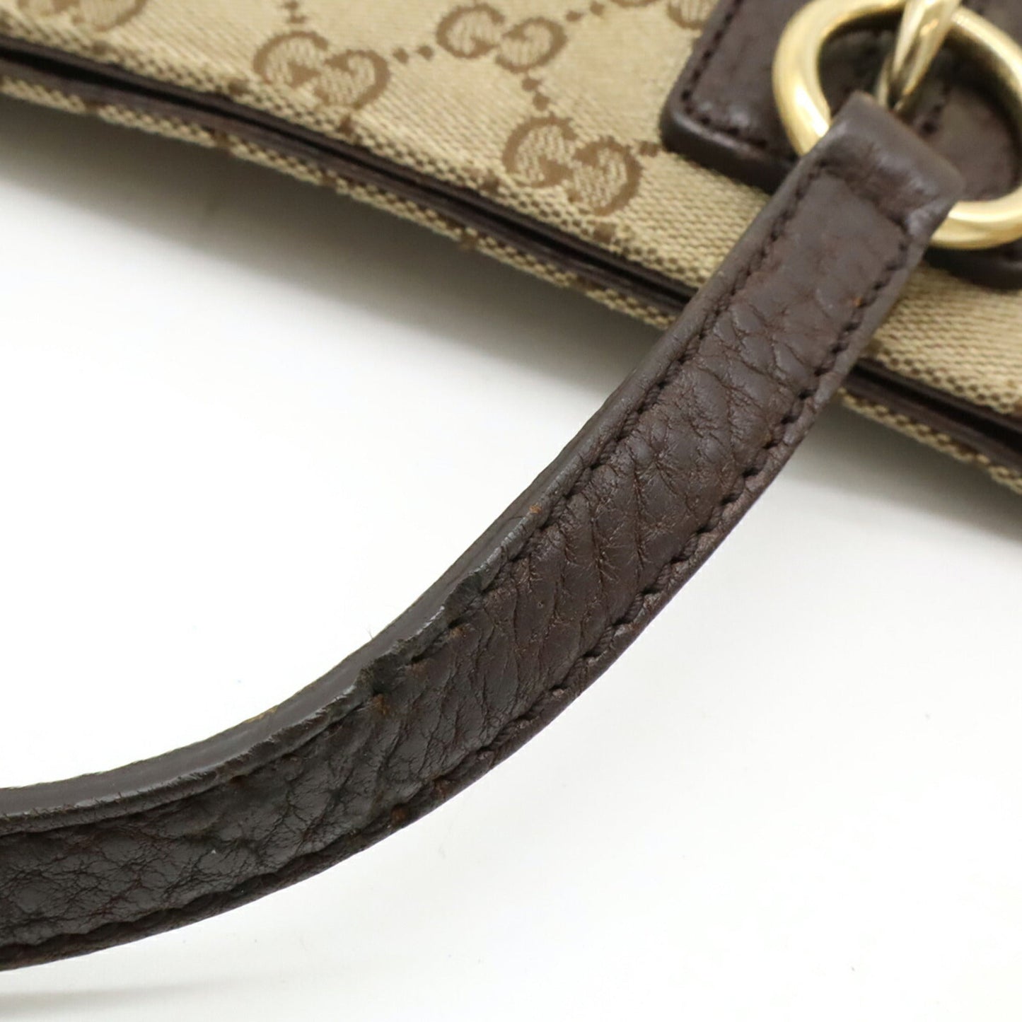 Gucci Beige Brown Dark Brown Khaki Gg Canvas Leather Shoulder Bag Tote Bag ( )
