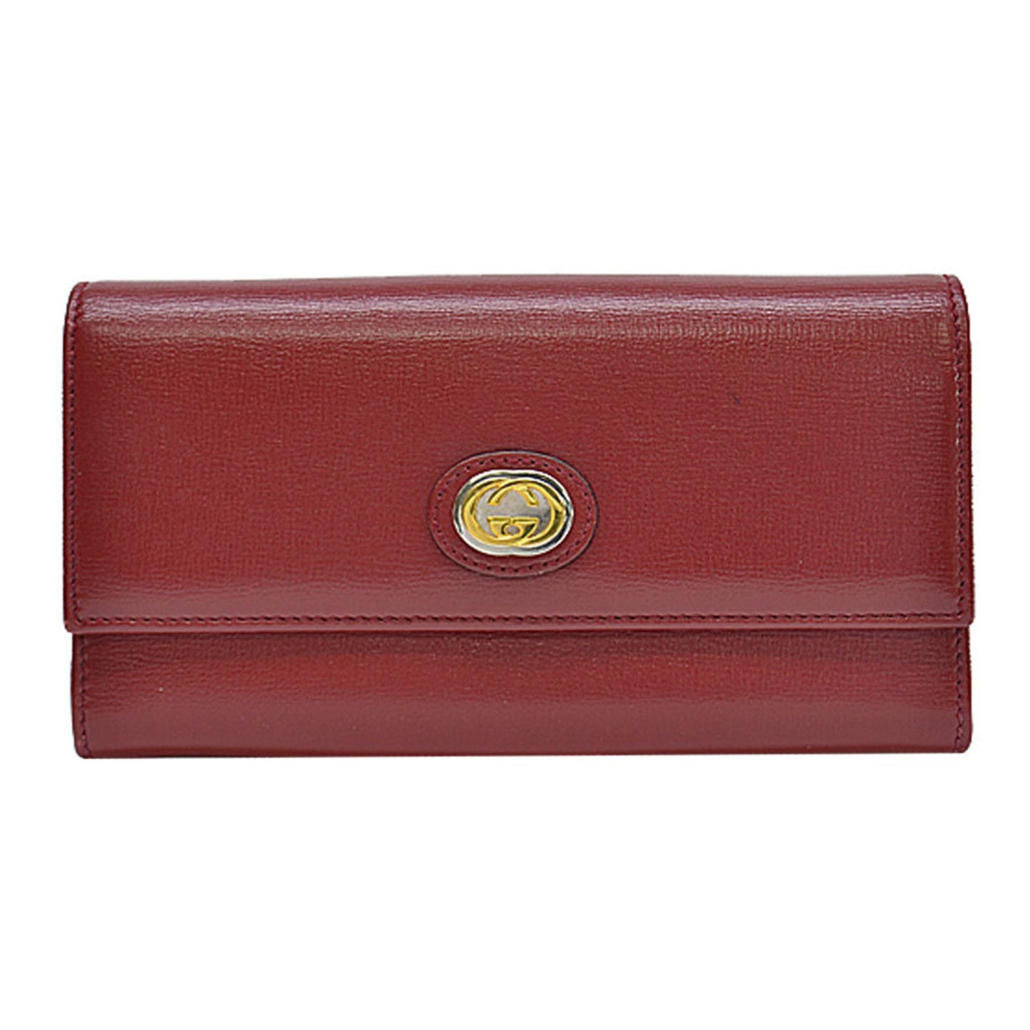 Gucci Gold Red Color Leather Long Wallet (Bi-Fold) ( )