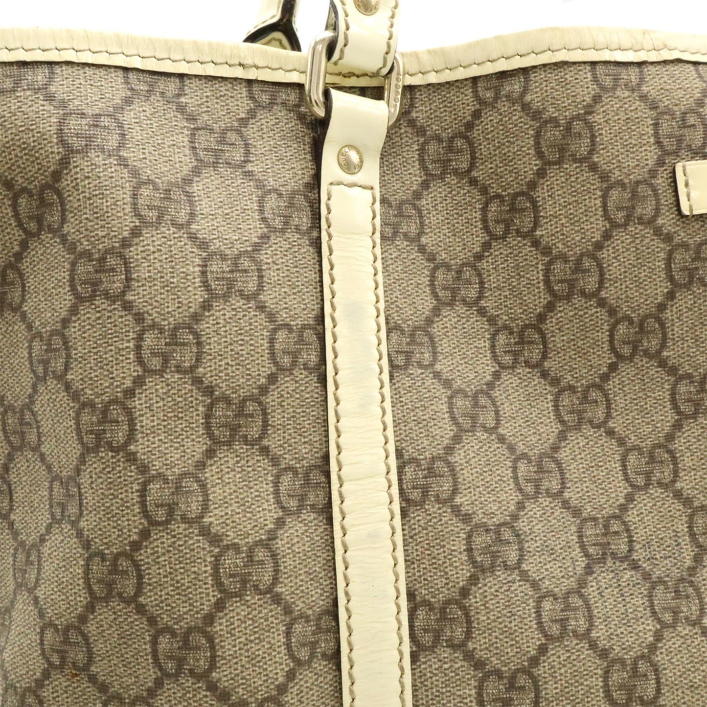 Gucci Dark Beige Ivory Gg Supreme Patent Leather Shoulder Bag Tote Bag ( )