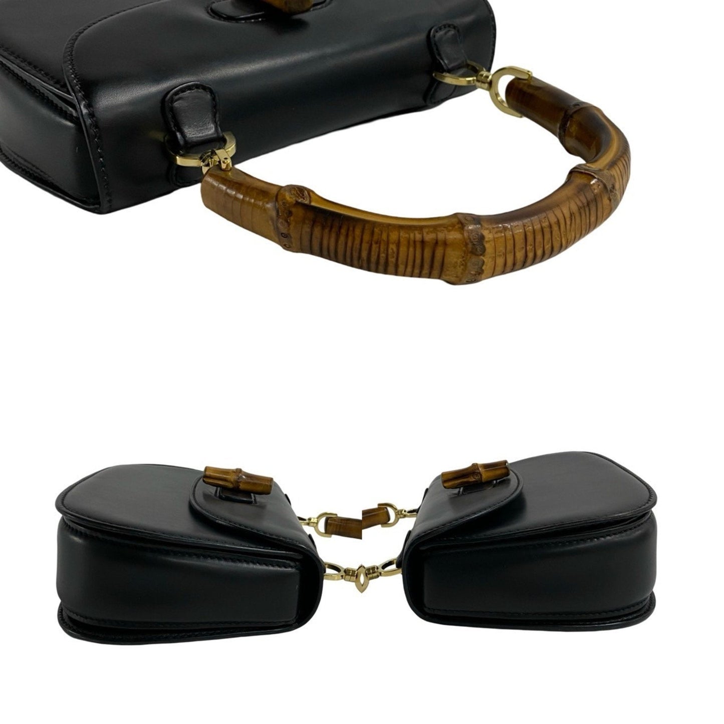 Gucci Black Bamboo Leather Handbag Tote Bag ( )