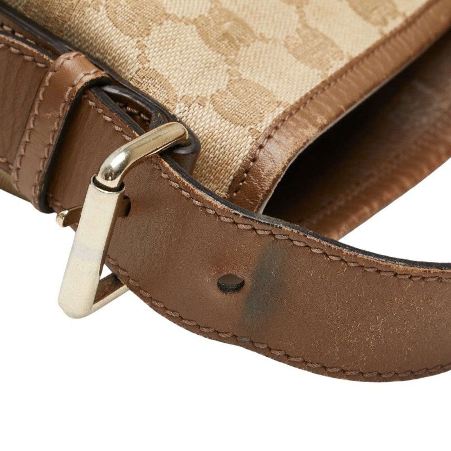 Gucci Beige Brown Canvas Leather Shoulder Bag ( )