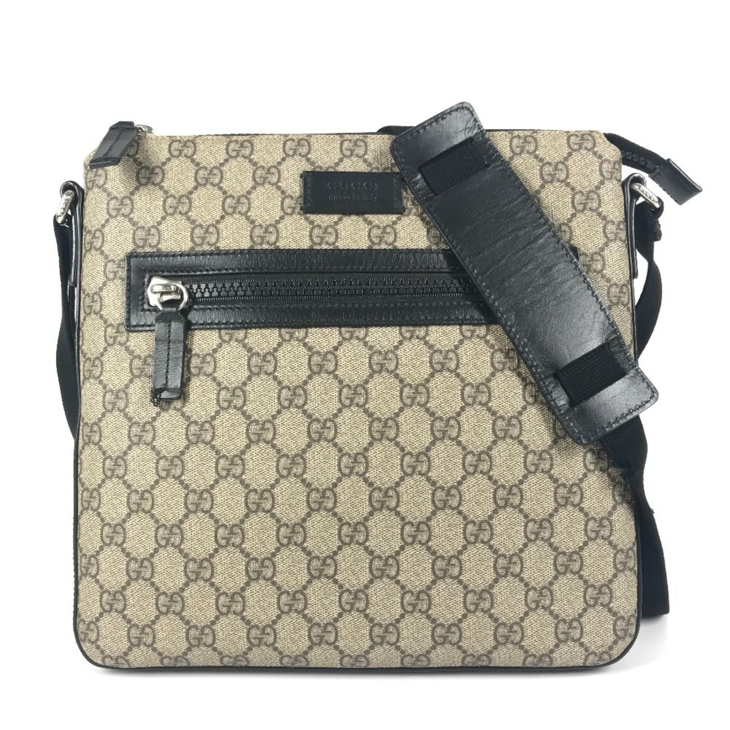 Gucci Beige Black Gg Supreme Leather Messenger Bag Shoulder Bag ( )