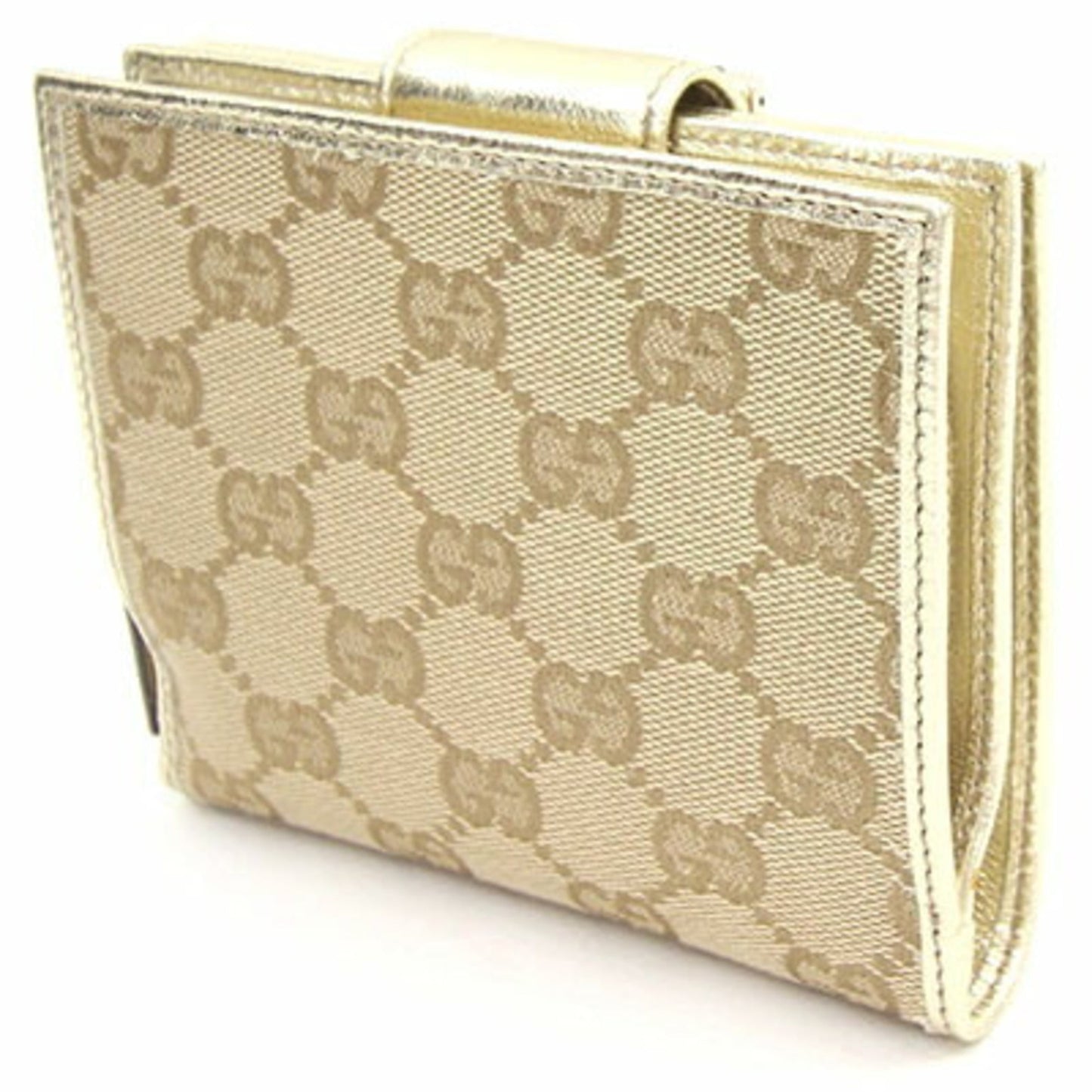 Gucci Folio Wallet GG Canvas 154255 Beige Gold Leather Women's Round Gucci
