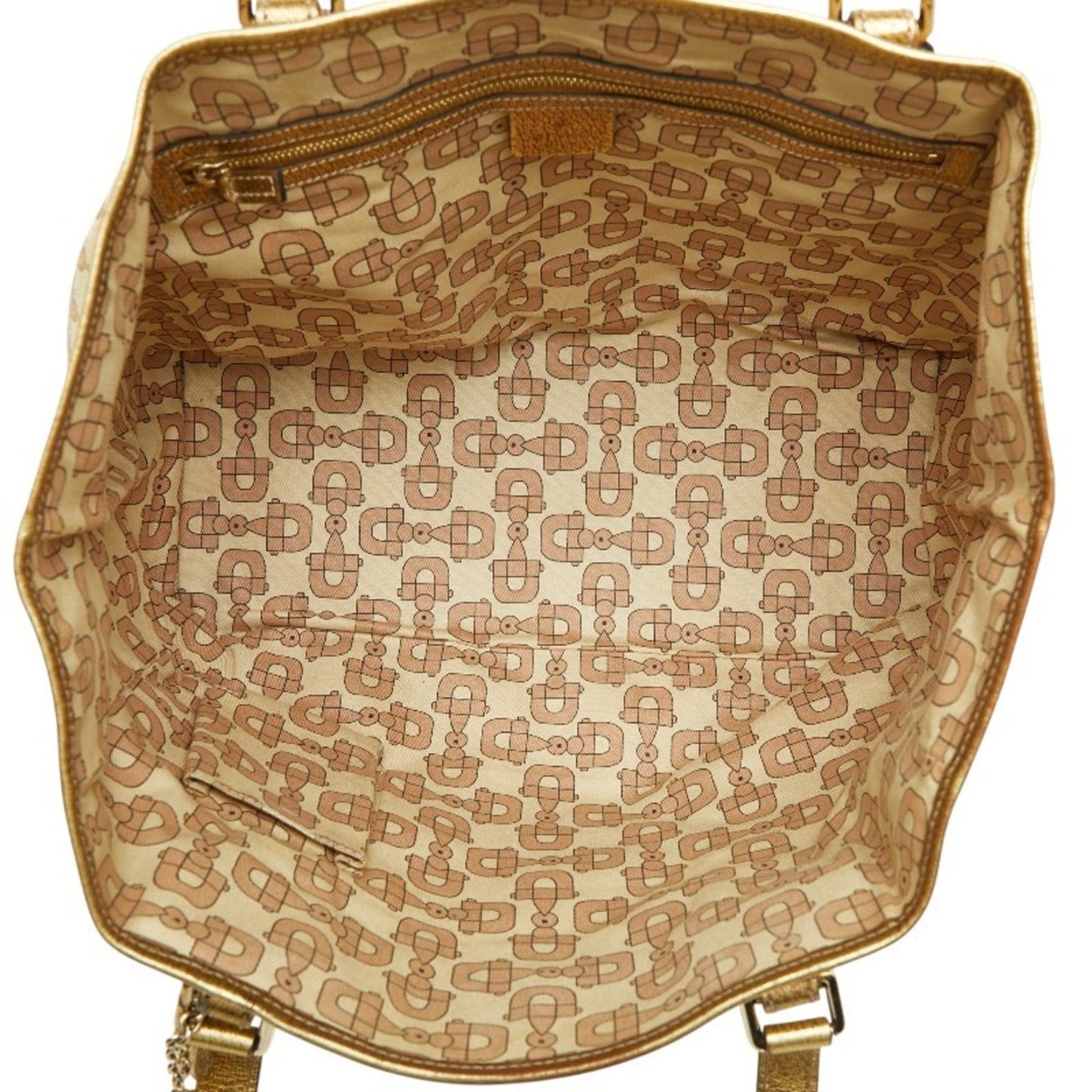 Gucci Brown Gold Canvas Leather Handbag Tote Bag ( )