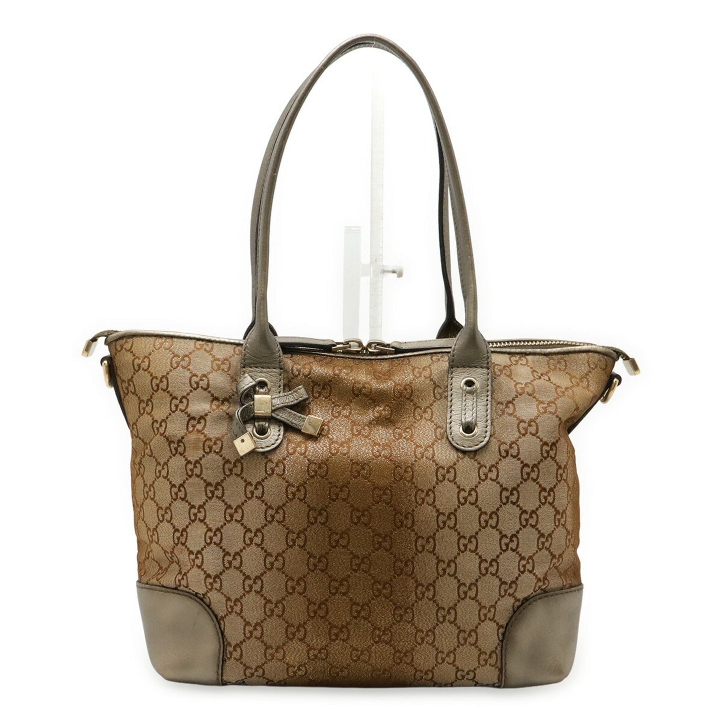 Gucci Bronze Khaki Gg Canvas Leather Shoulder Bag Tote Bag ( )