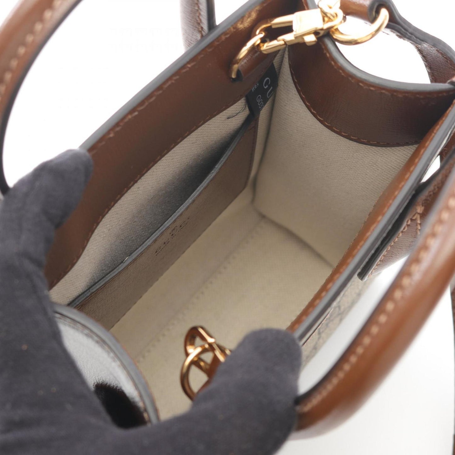 Gucci Beige Brown Coated Canvas Leather Handbag ( )