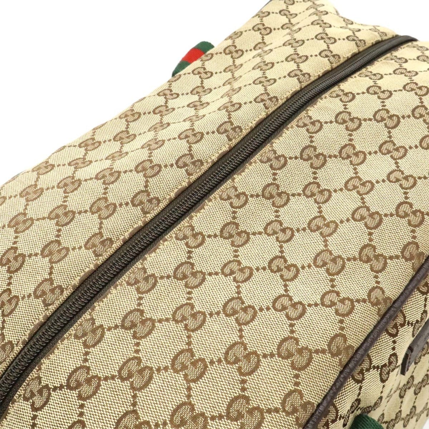 Gucci Beige Green Red Color Canvas Leather Boston Bag Shoulder Bag ( )