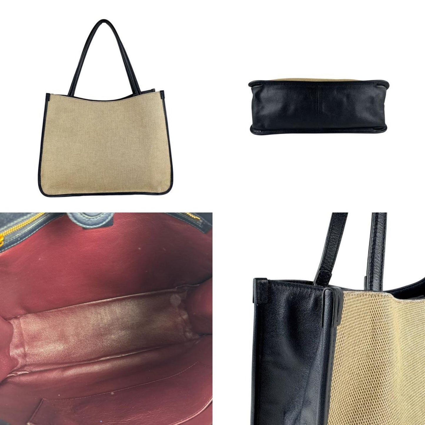 Gucci Beige Navy Canvas Leather Shoulder Bag ( )