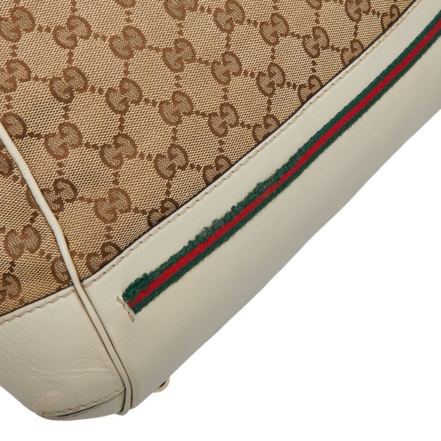 Gucci Beige Ivory Canvas Leather Shoulder Bag Tote Bag ( )