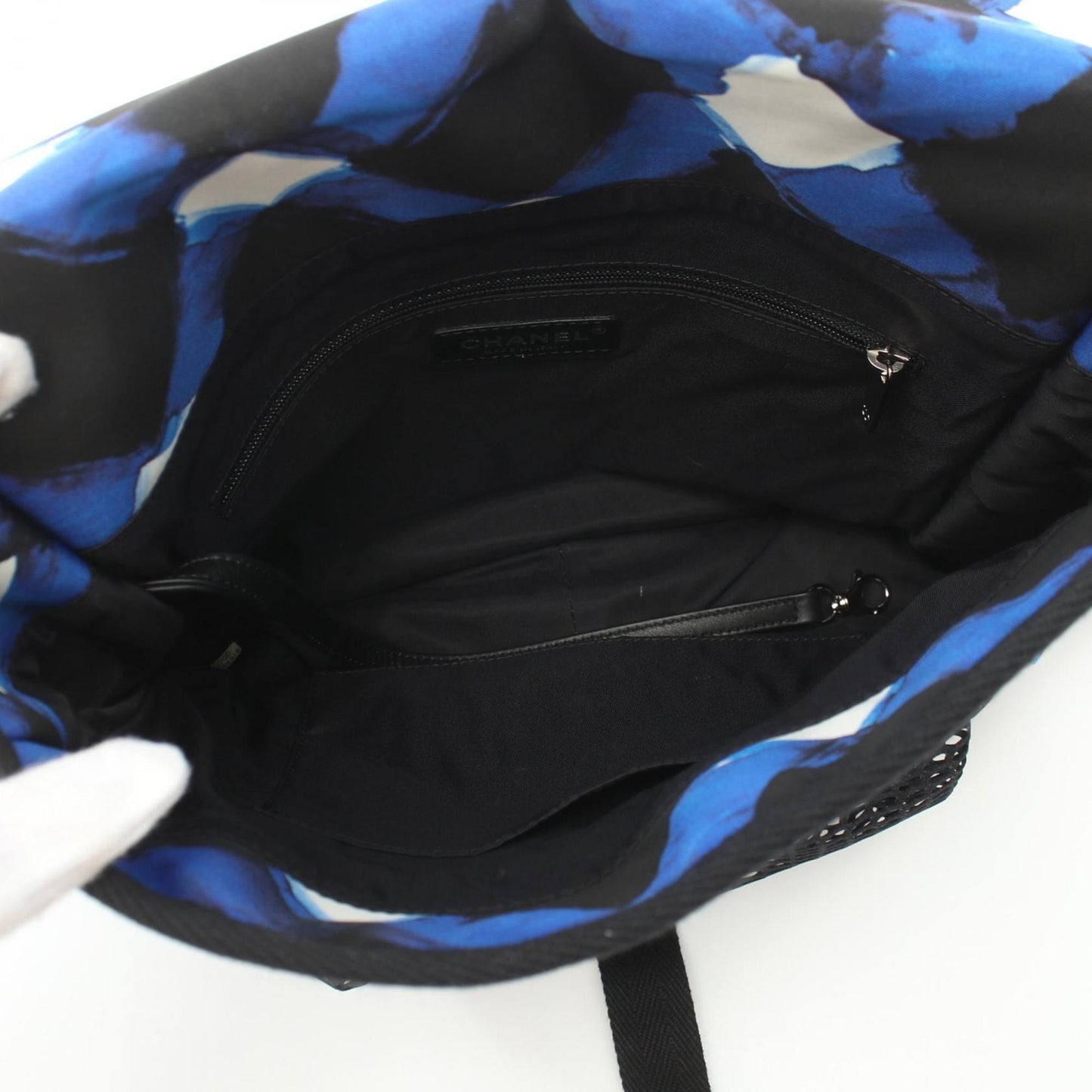 CHANEL Airline Shoulder Bag, Nylon, Women's, Blue, Black, White