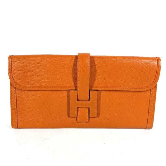Hermes Jige Orange Epsom Leather Clutch Bag ( )
