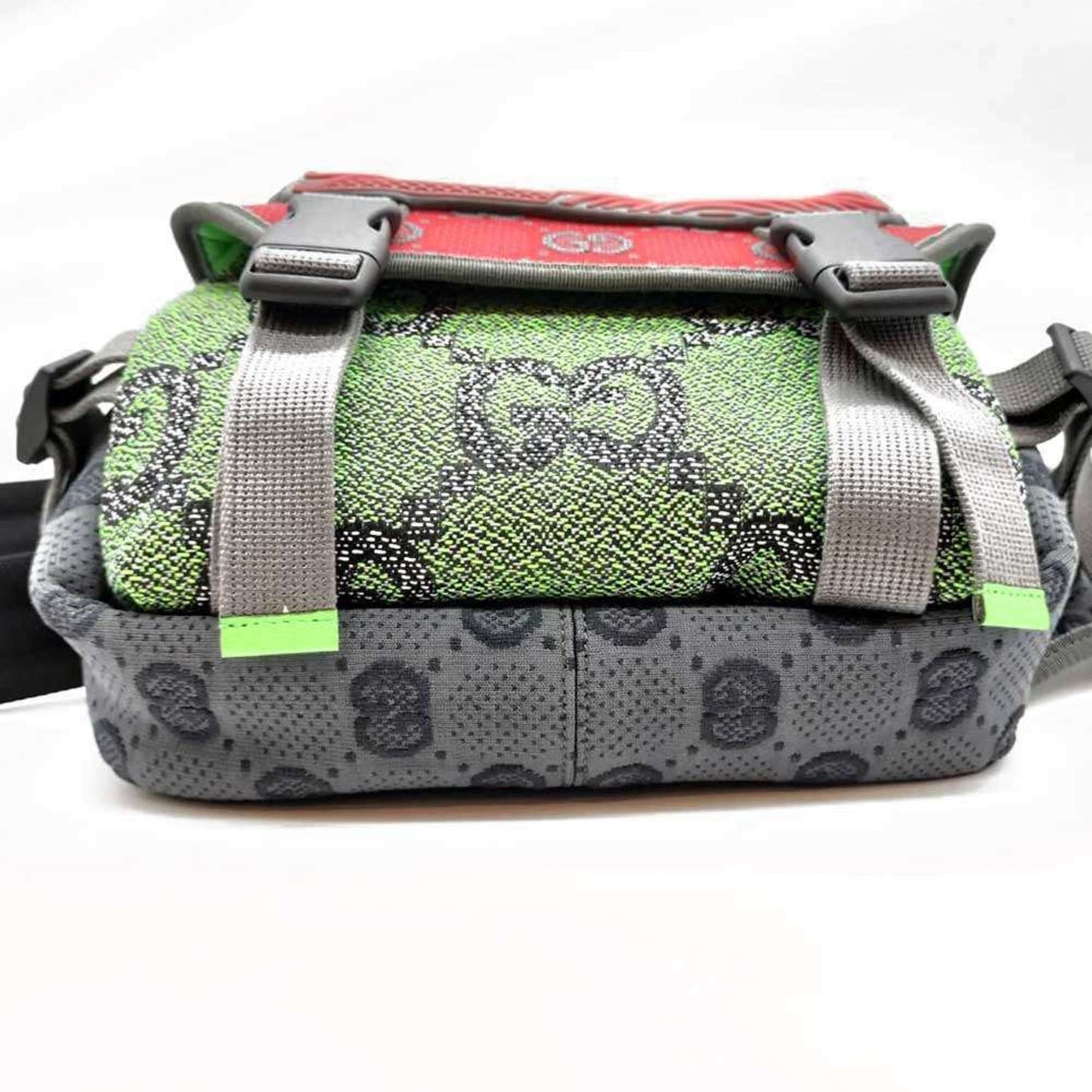 Gucci Gray Green Red Color Nylon Backpack Fanny Pack ( )
