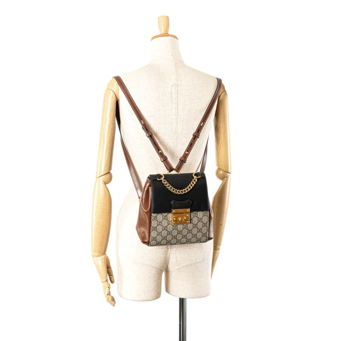 Gucci Beige Black Brown Pvc Leather Backpack ( )