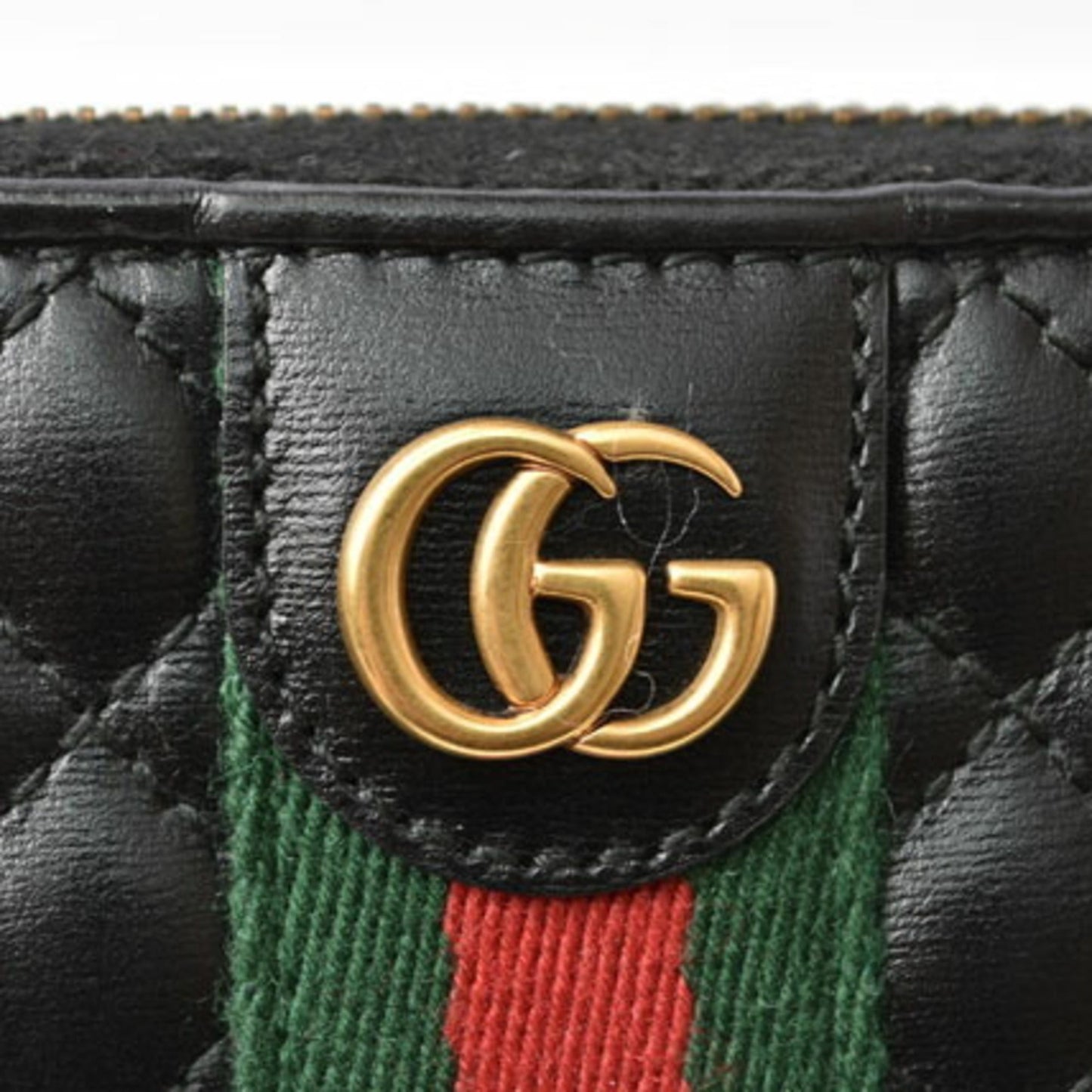 Gucci Black Green Red Color Quilting Long Wallet (Bi-Fold)