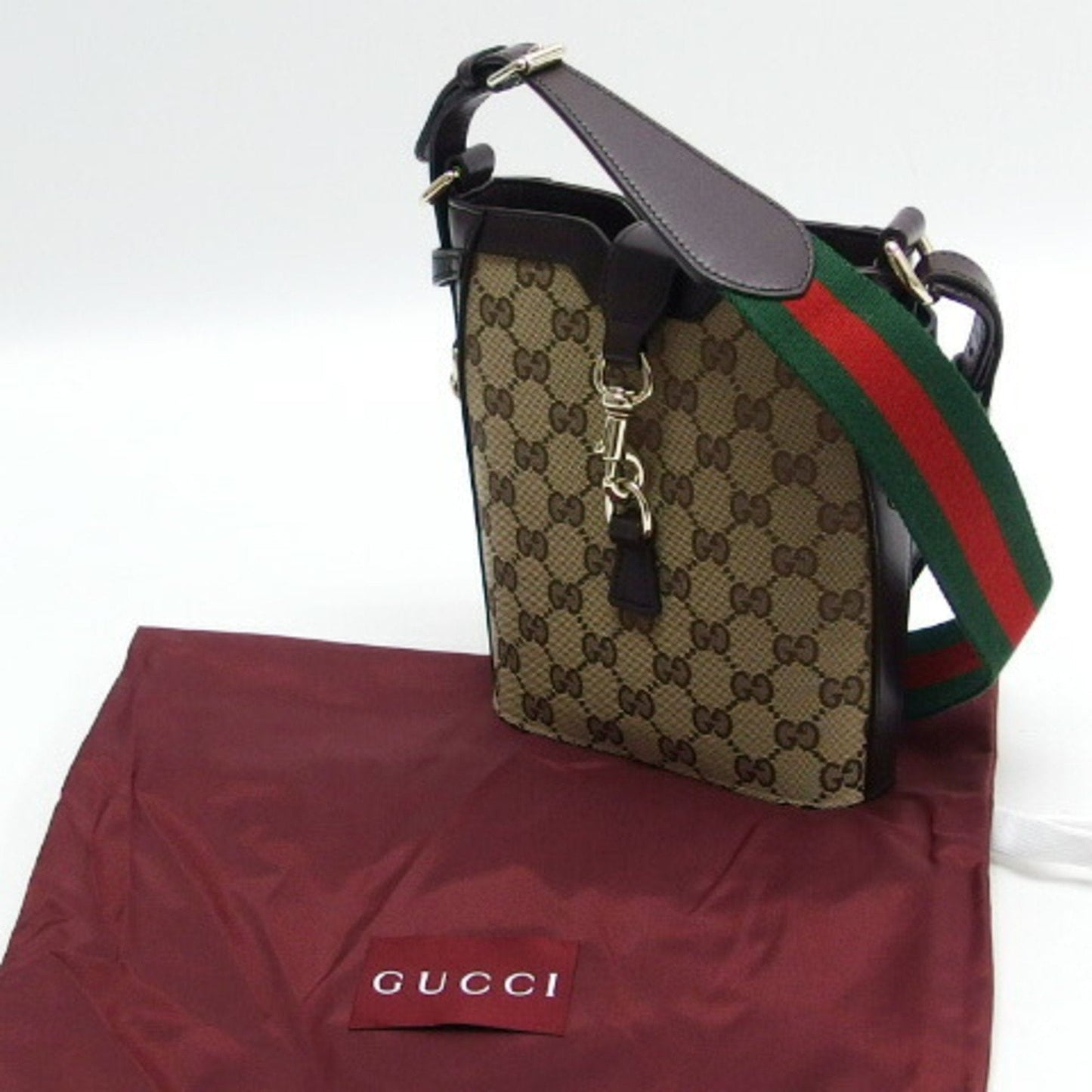 Gucci Beige Dark Brown Canvas Shoulder Bag ( )