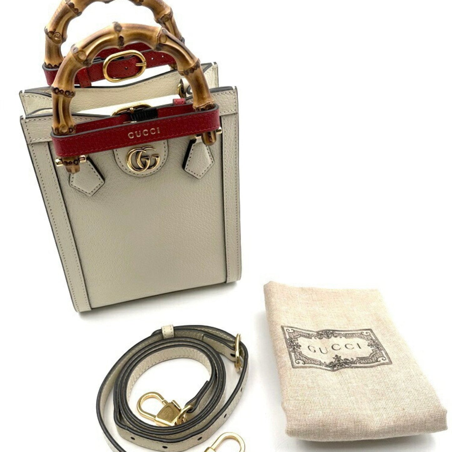 Gucci White Leather Shoulder Bag Tote Bag ( )