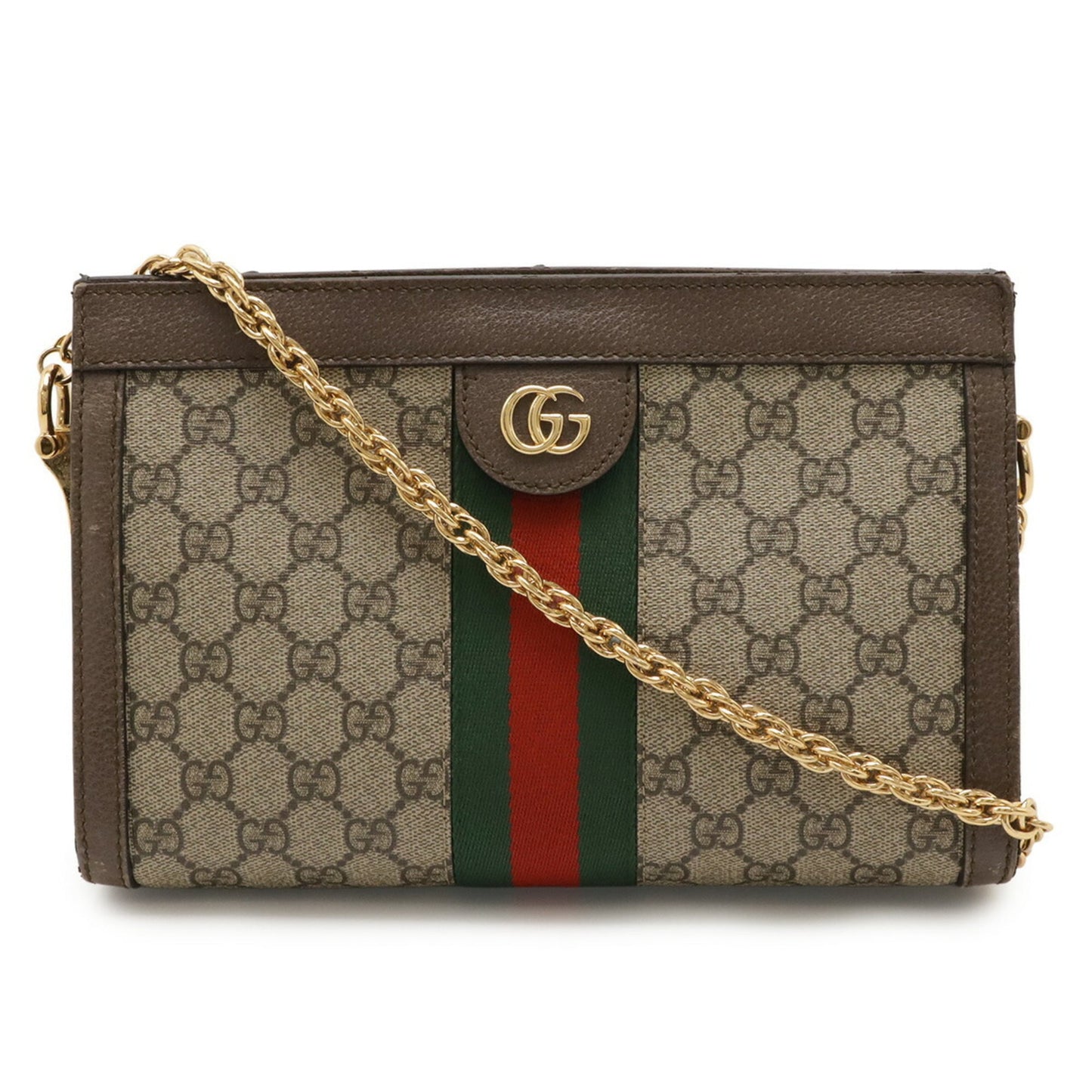 Gucci Beige Brown Green Red Color Gg Supreme Canvas Pvc Coated Canvas Leather Shoulder Bag ( )