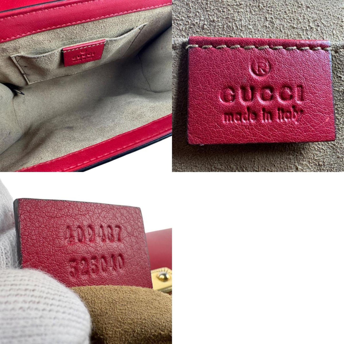 Gucci Brown Red Color Gg Supreme Leather Shoulder Bag ( )