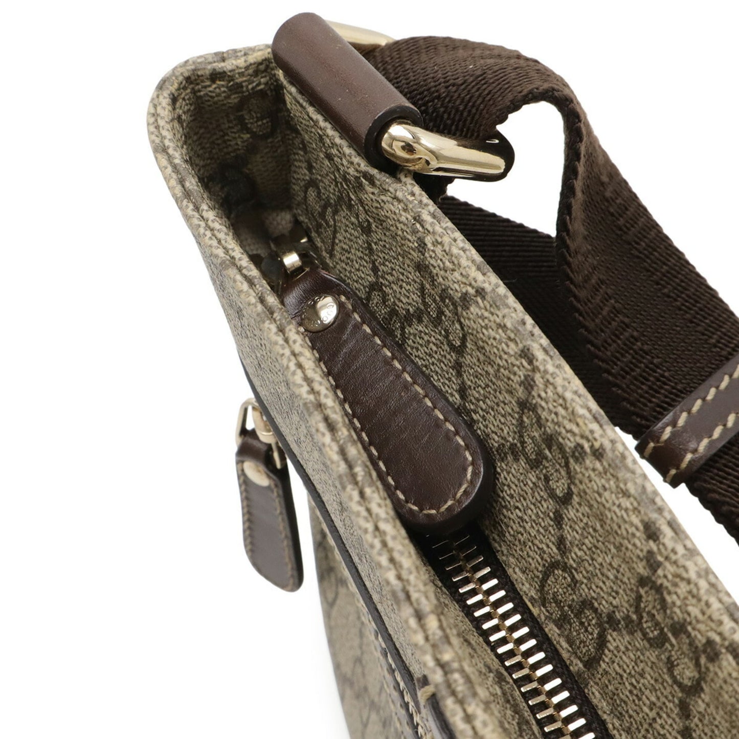 Gucci Beige Dark Brown Khaki Gg Supreme Leather Shoulder Bag ( )