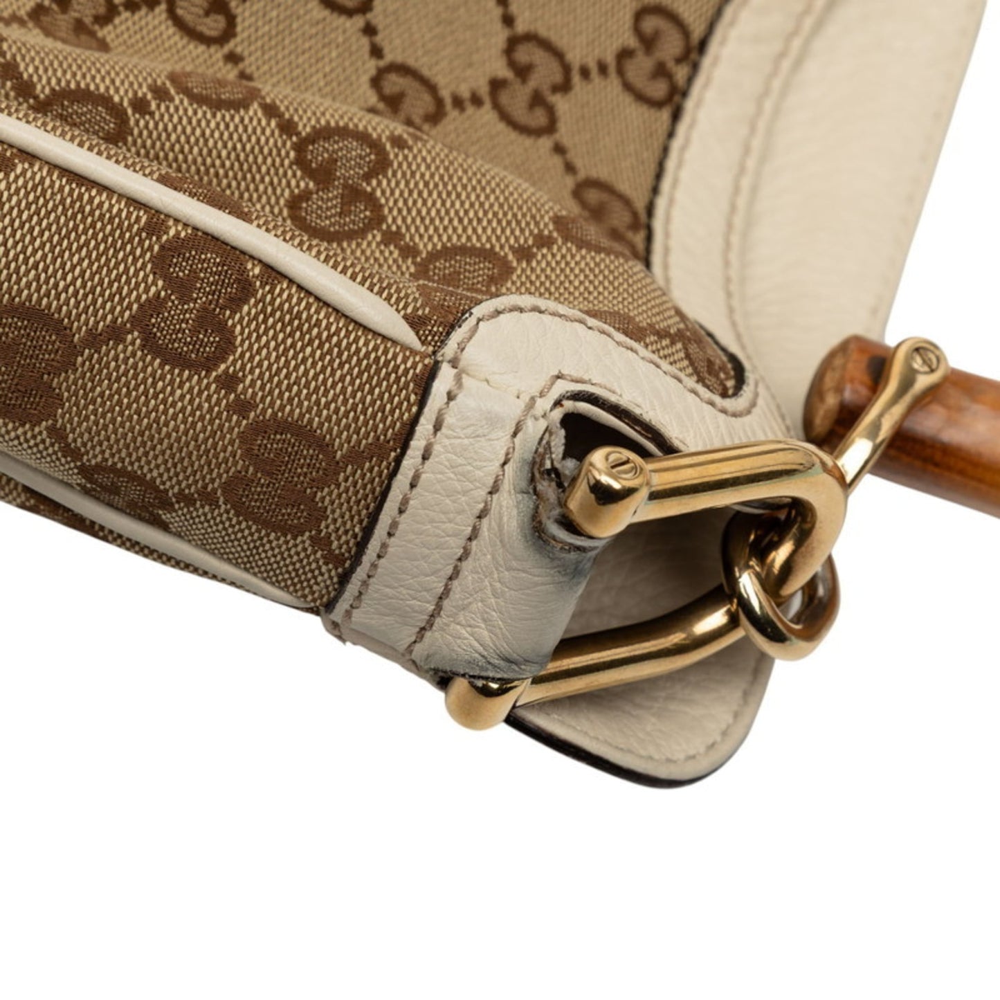 Gucci Beige White Canvas Leather Shoulder Bag ( )