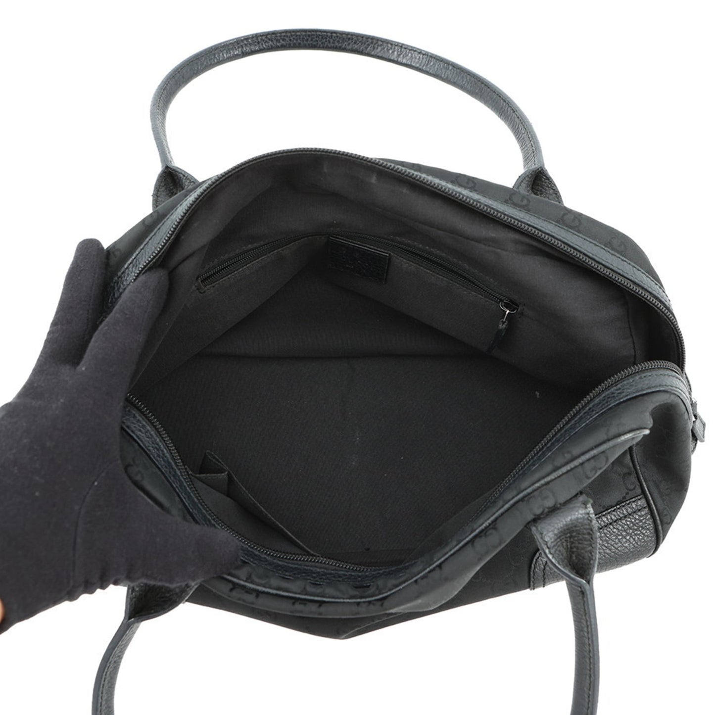 Gucci Sherry Line Black Nylon Leather Handbag ( )