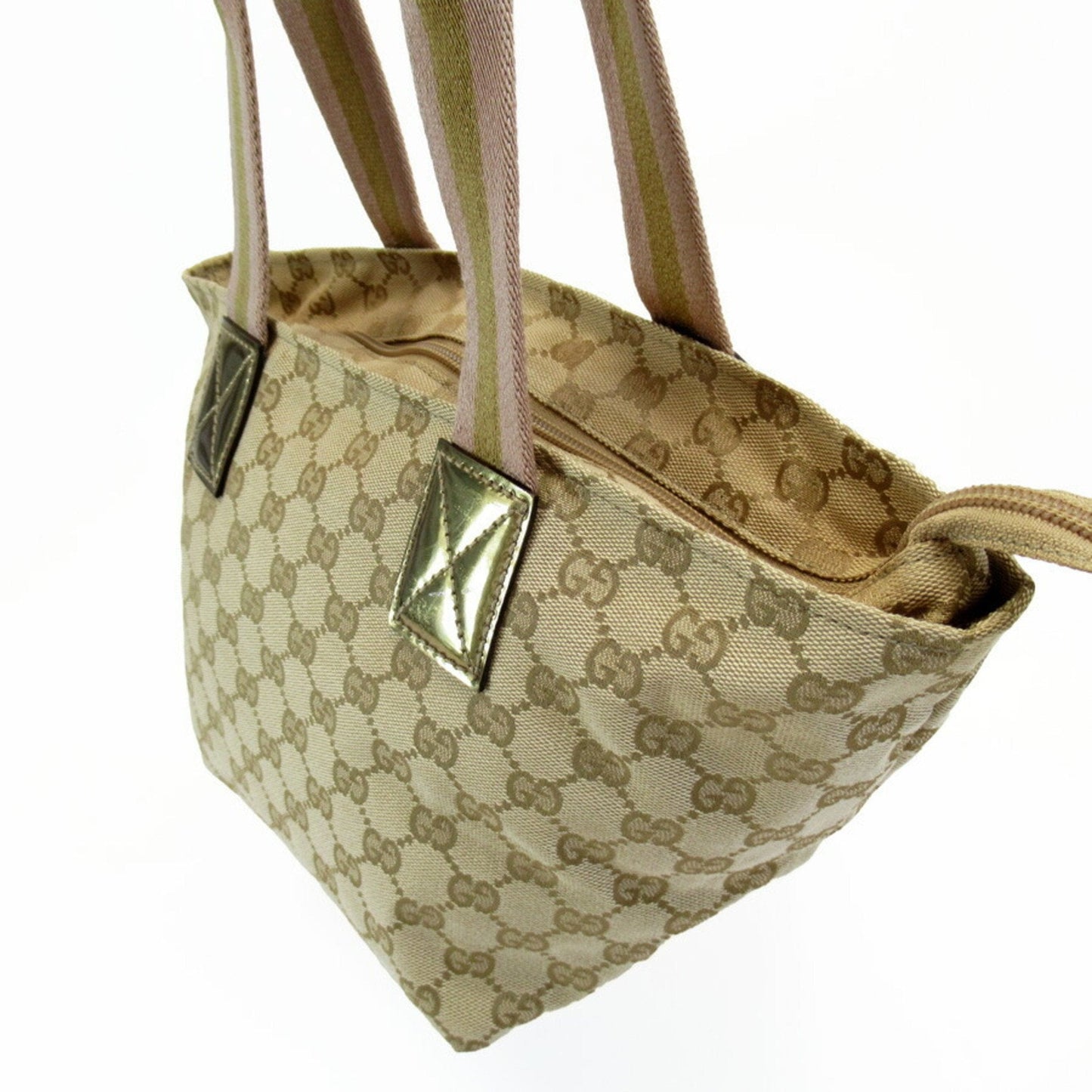 Gucci Gg Canvas Beige Gg Canvas Patent Leather Handbag