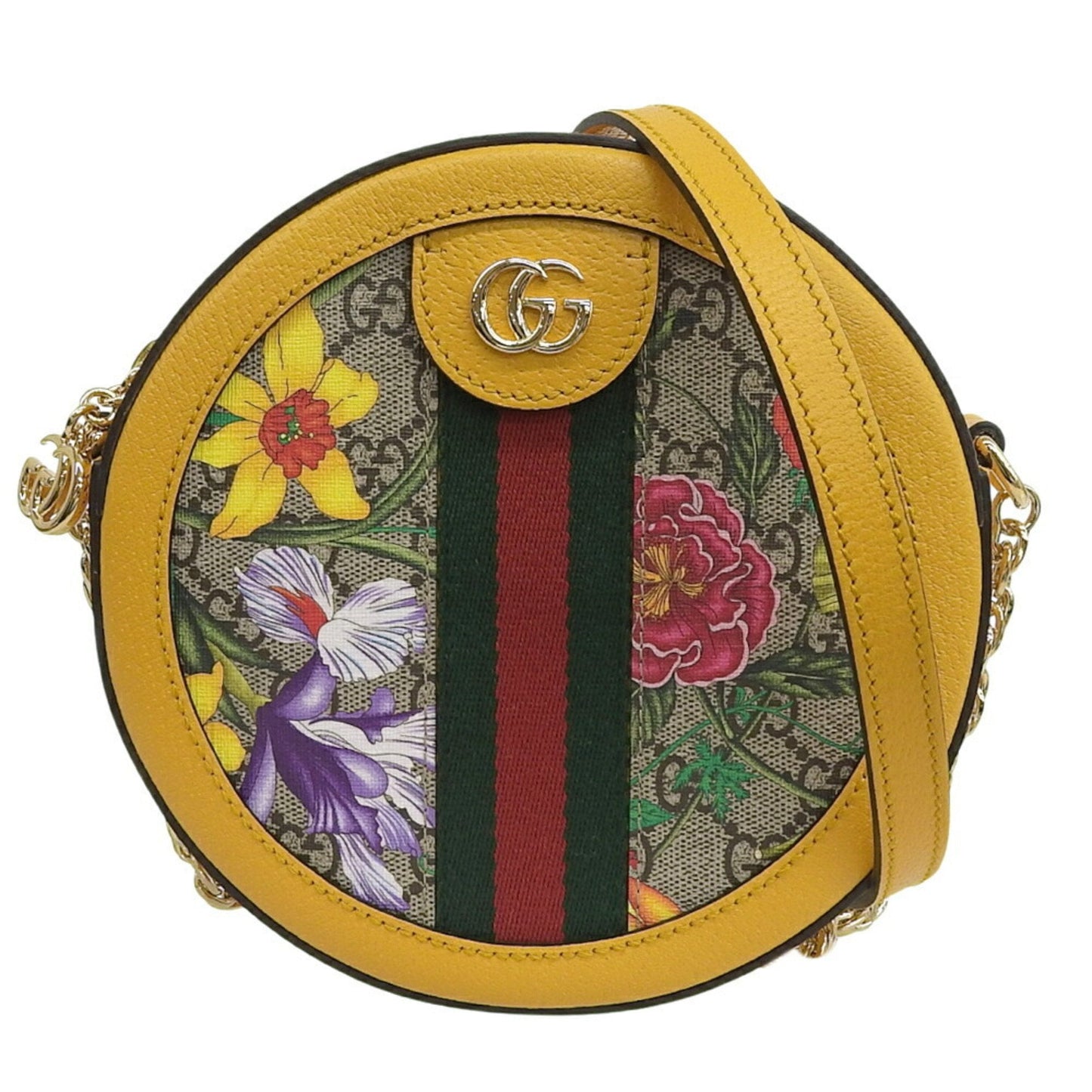 Gucci Gg Blooms Brown Multi-Color Yellow Pvc Leather Shoulder Bag ( )