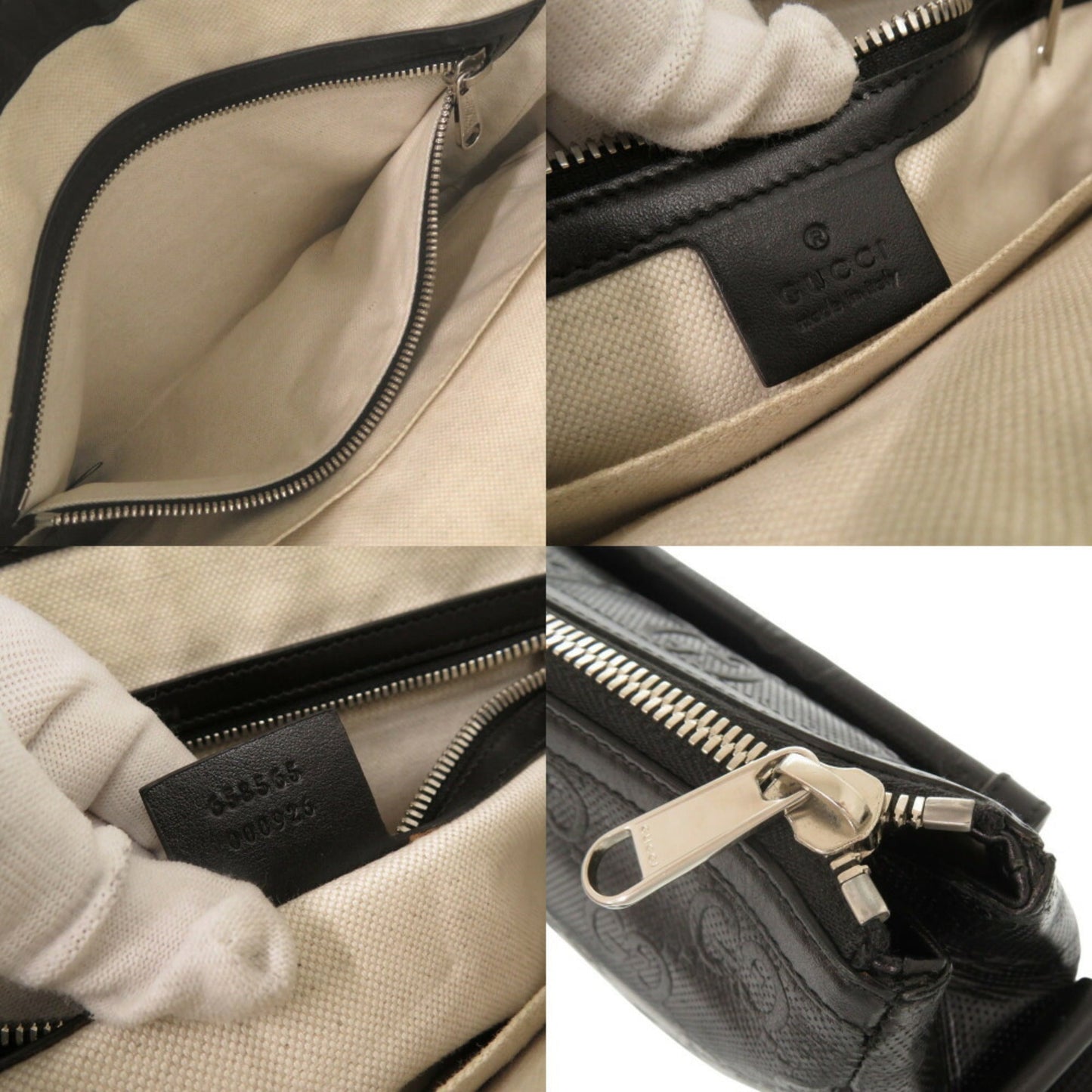 Gucci Black Gg Leather Embossed Leather Messenger Bag Shoulder Bag ( )