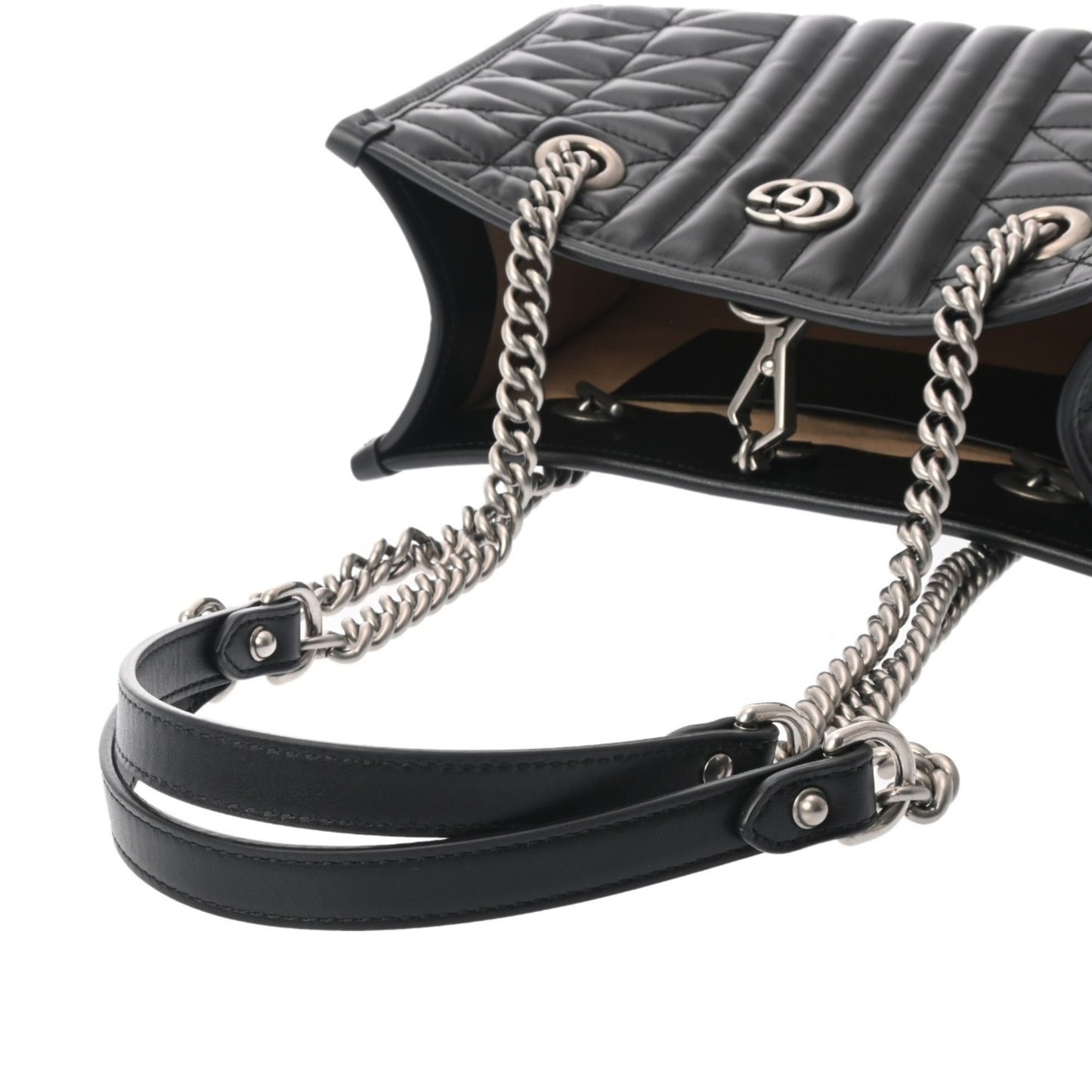 Gucci Black Silver Leather Tote Bag ( )