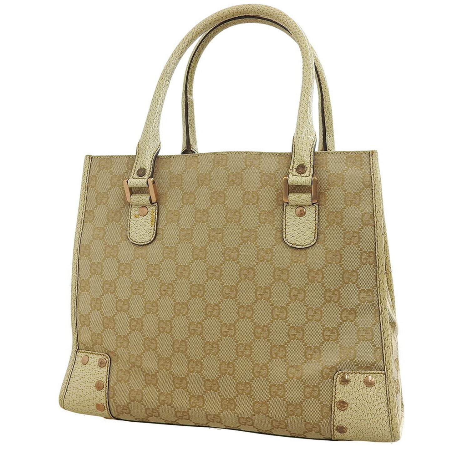 Gucci Beige Ivory Canvas Leather Handbag Tote Bag ( )